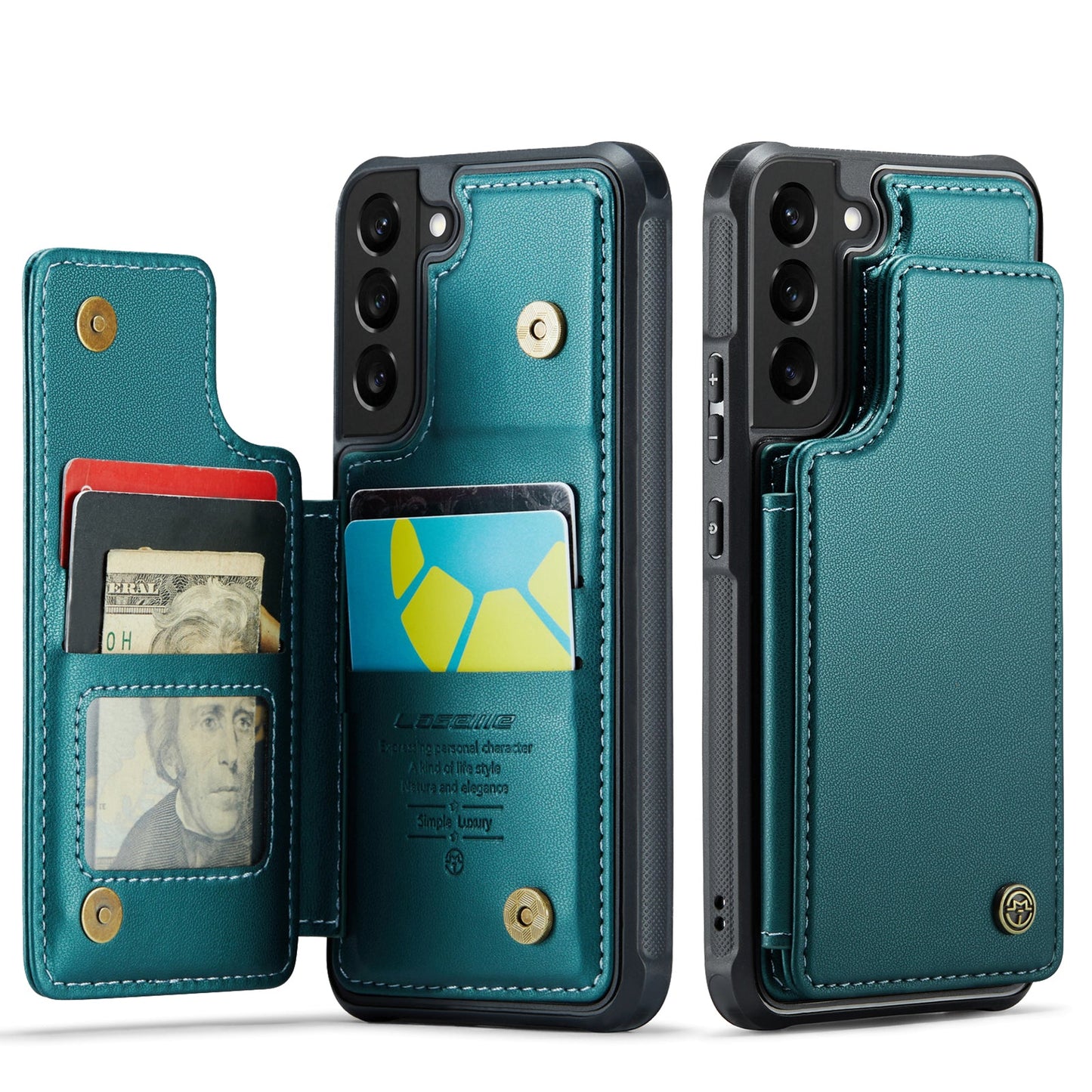 New RFID Blocking Card Holder Leather Phone Case for Samsung