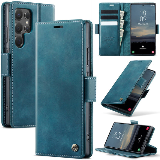 New RFID Blocking Card Holder Leather Phone Case for Samsung Galaxy S22 Ultra