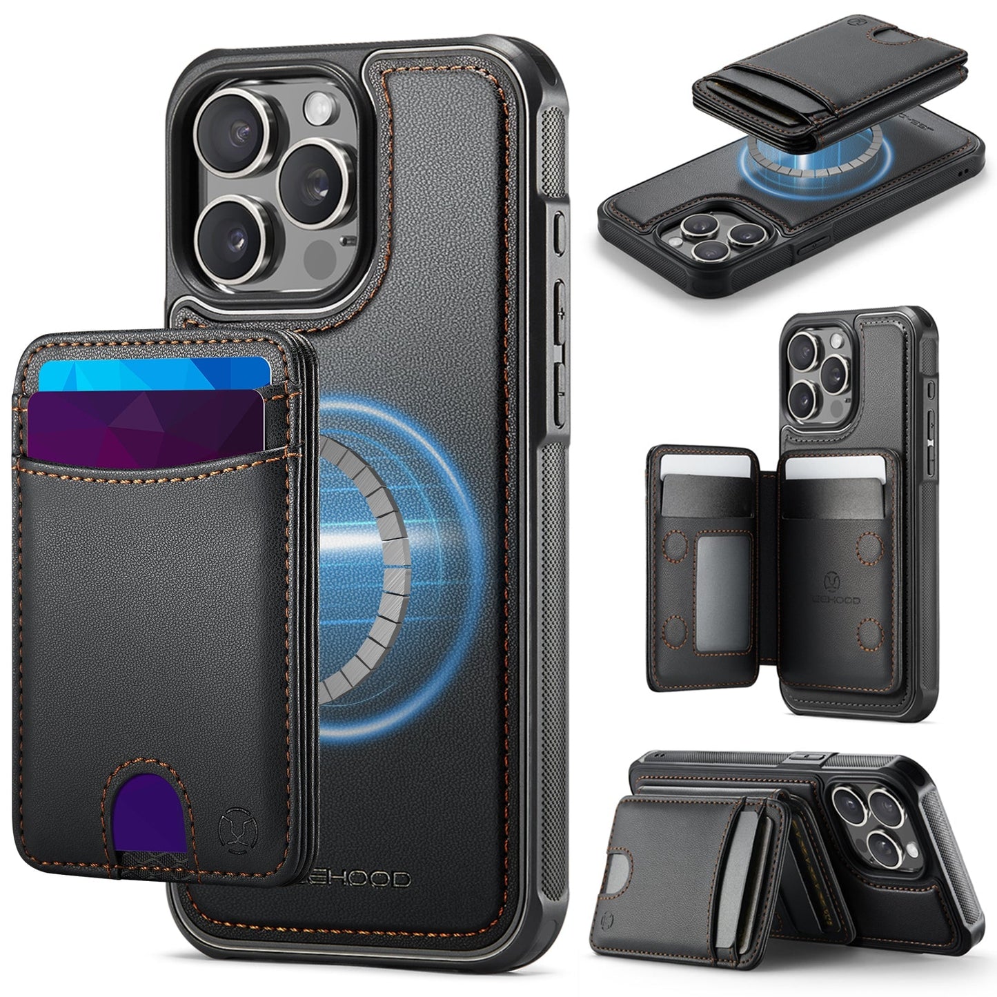 New 2-in-1 RFID Blocking Card Holder Leather Phone Case for iPhone 12 Pro Max