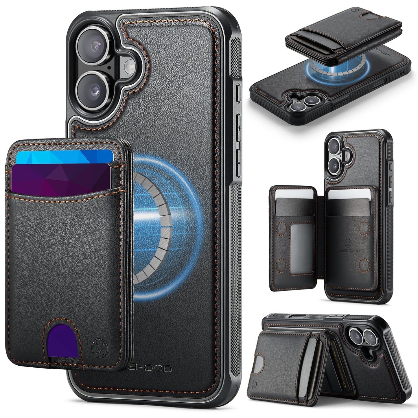 New 2-in-1 RFID Blocking Card Holder Leather Phone Case for iPhone 16