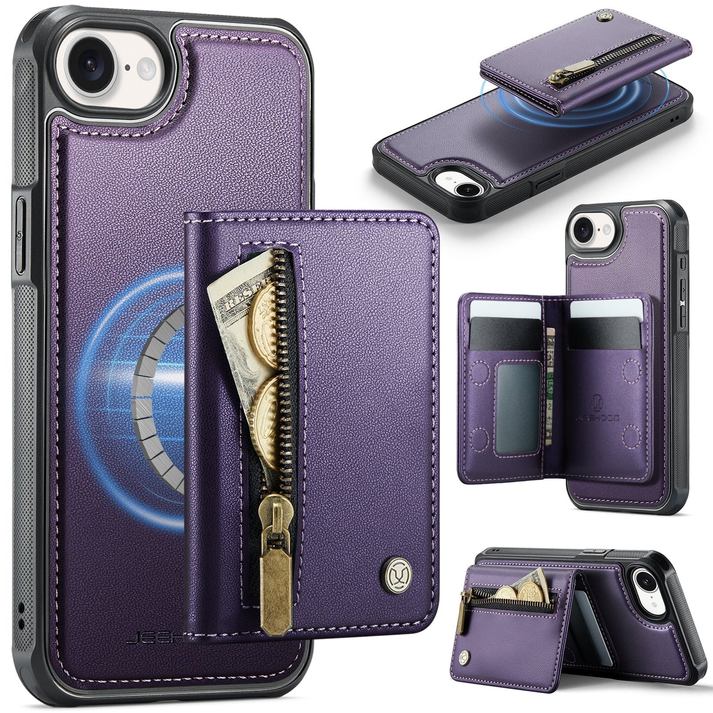 New 2-in-1 RFID Blocking Zipper Wallet Leather Phone Case for iPhone 16e