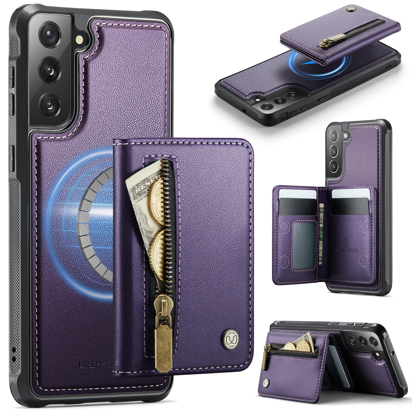 New 2-in-1 RFID Blocking Zipper Wallet Leather Phone Case for Samsung Galaxy S22