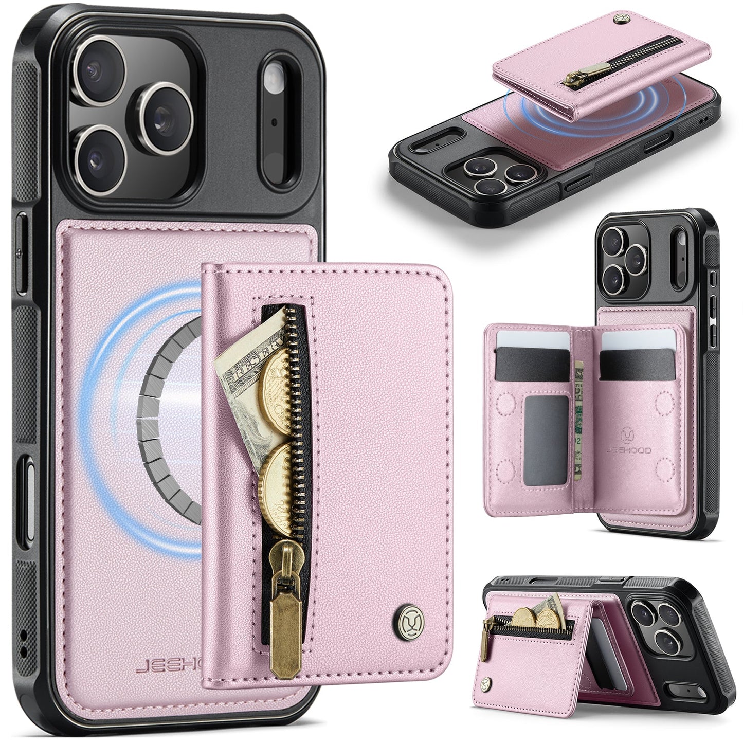 New 2-in-1 RFID Blocking Zipper Wallet Leather Phone Case for iPhone 17 Pro