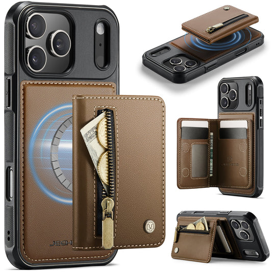 New 2-in-1 RFID Blocking Zipper Wallet Leather Phone Case for iPhone 17 Pro