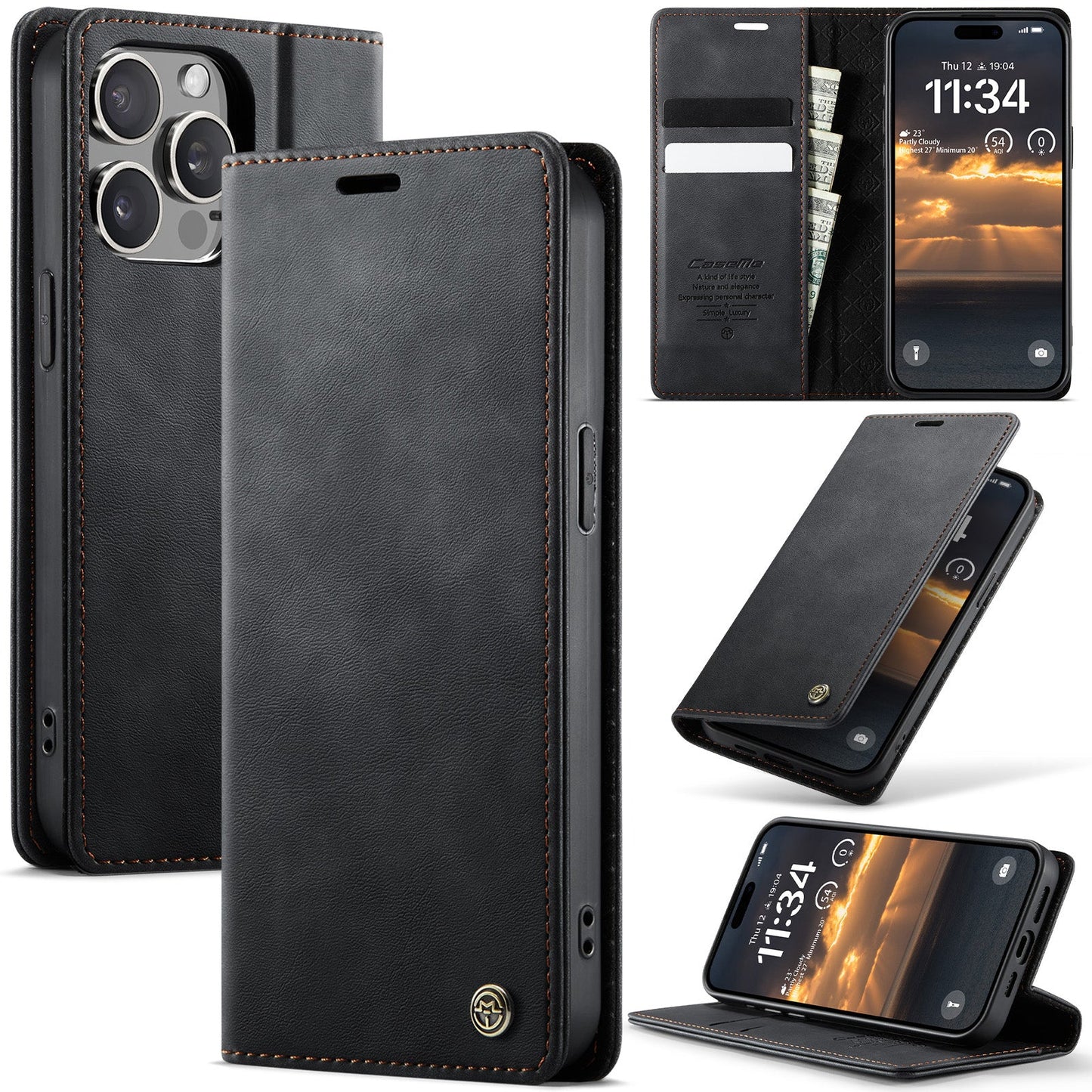 New RFID Blocking Card Holder Leather Phone Case for iPhone 14 Pro Max