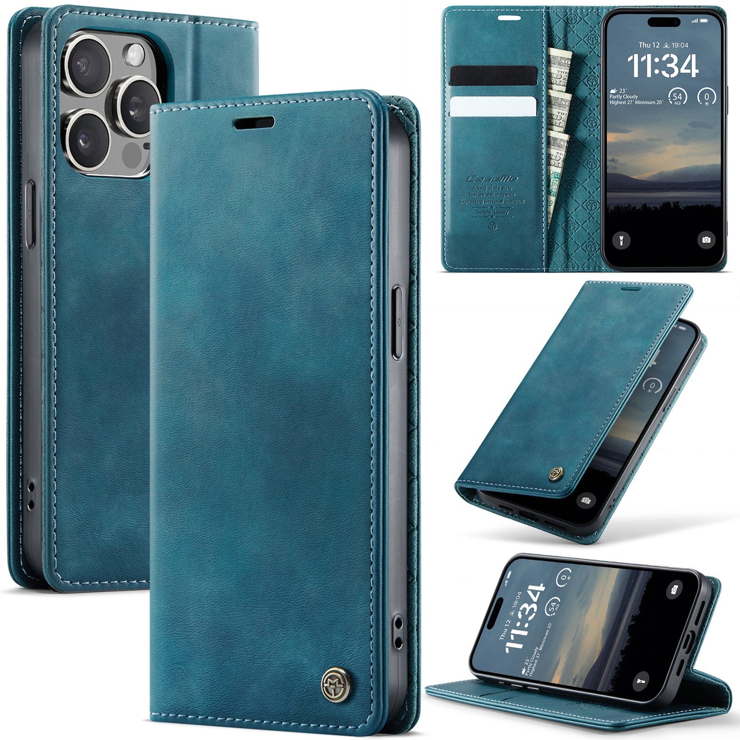 New RFID Blocking Card Holder Leather Phone Case for iPhone 14 Pro Max