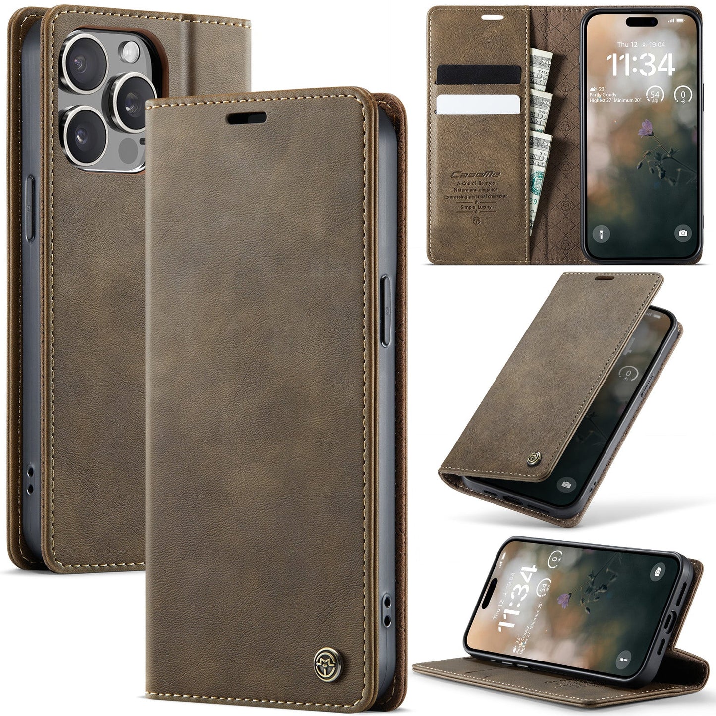 New RFID Blocking Card Holder Leather Phone Case for iPhone 14 Pro Max