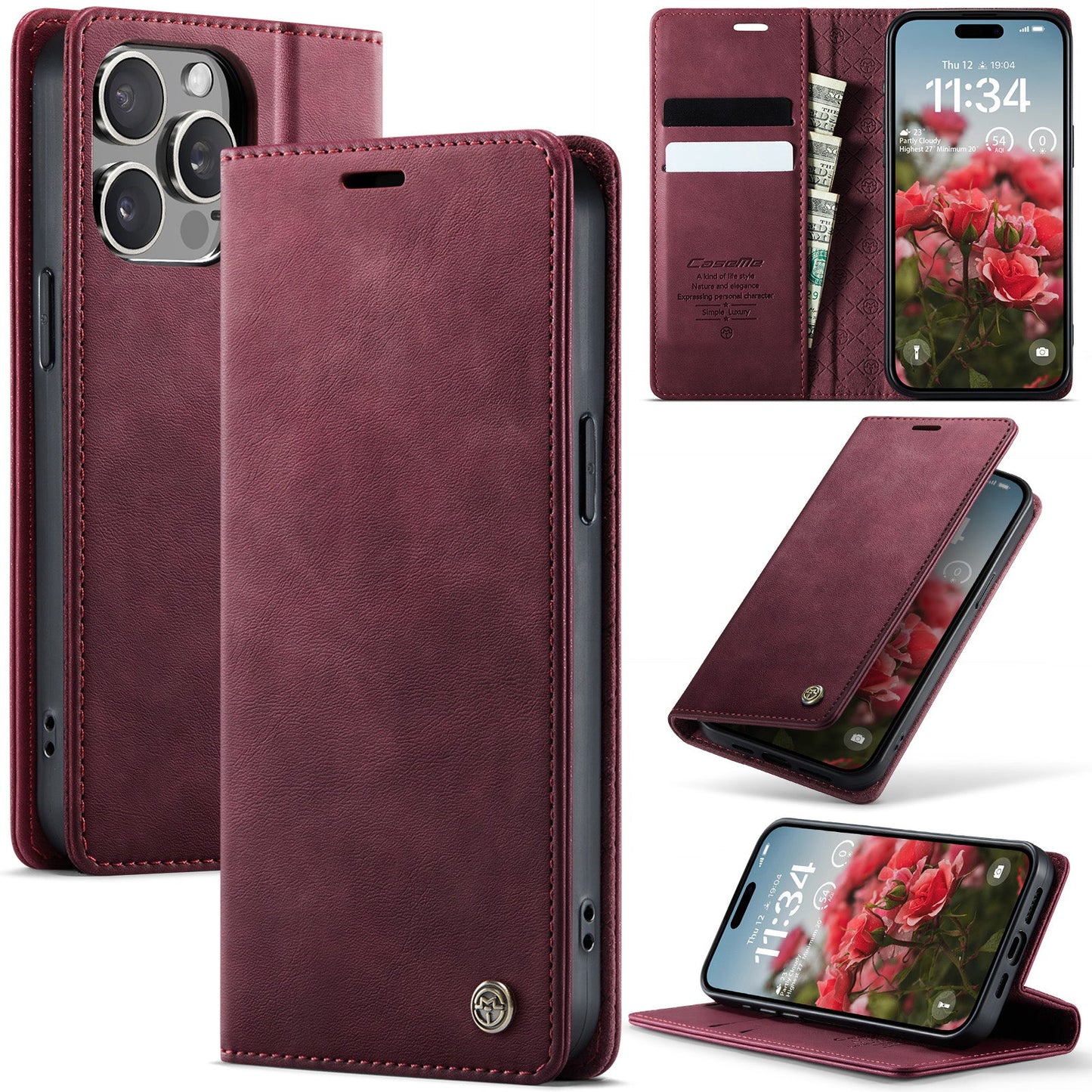 New RFID Blocking Card Holder Leather Phone Case for iPhone 13 Pro Max