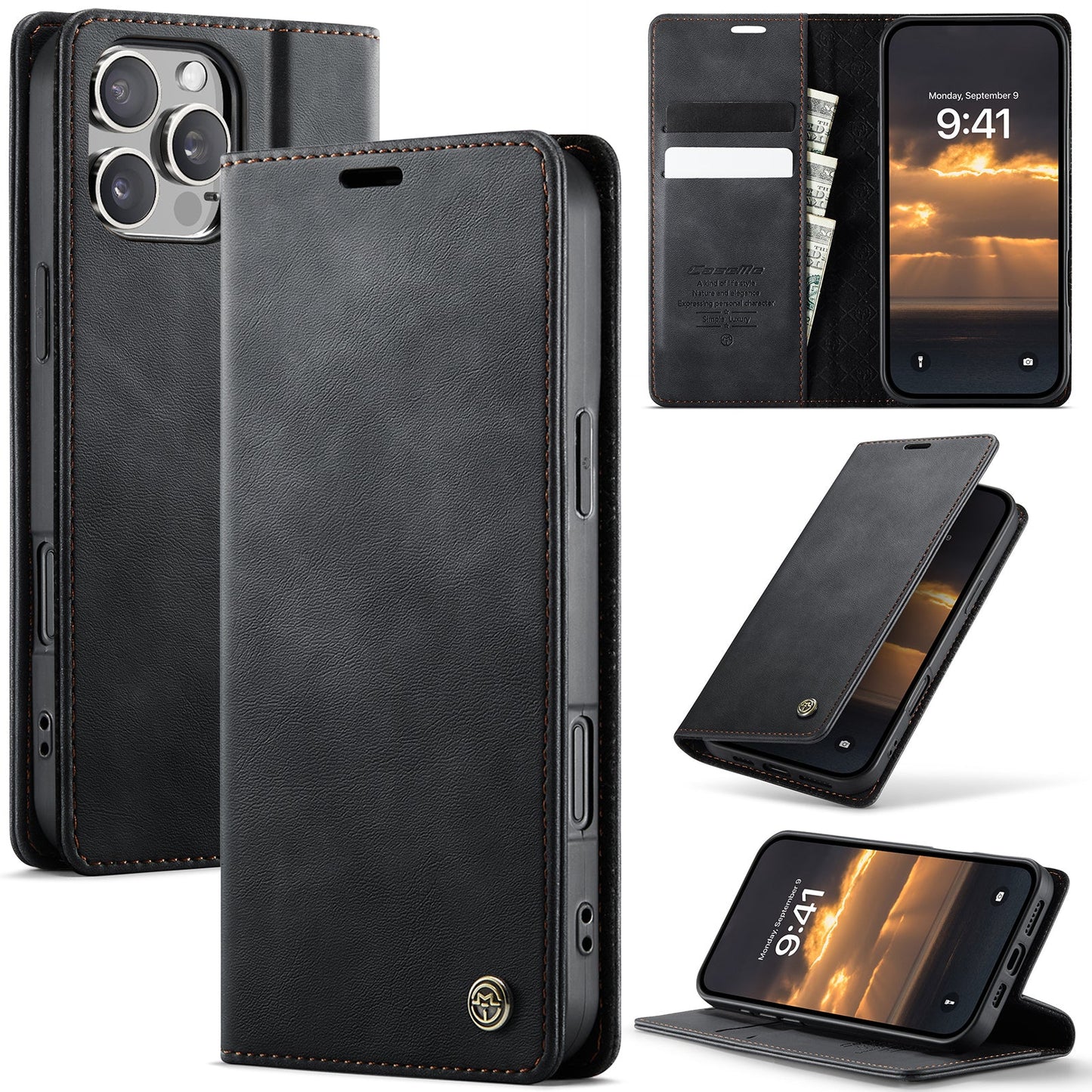 New RFID Blocking Card Holder Leather Phone Case for iPhone 16 Pro