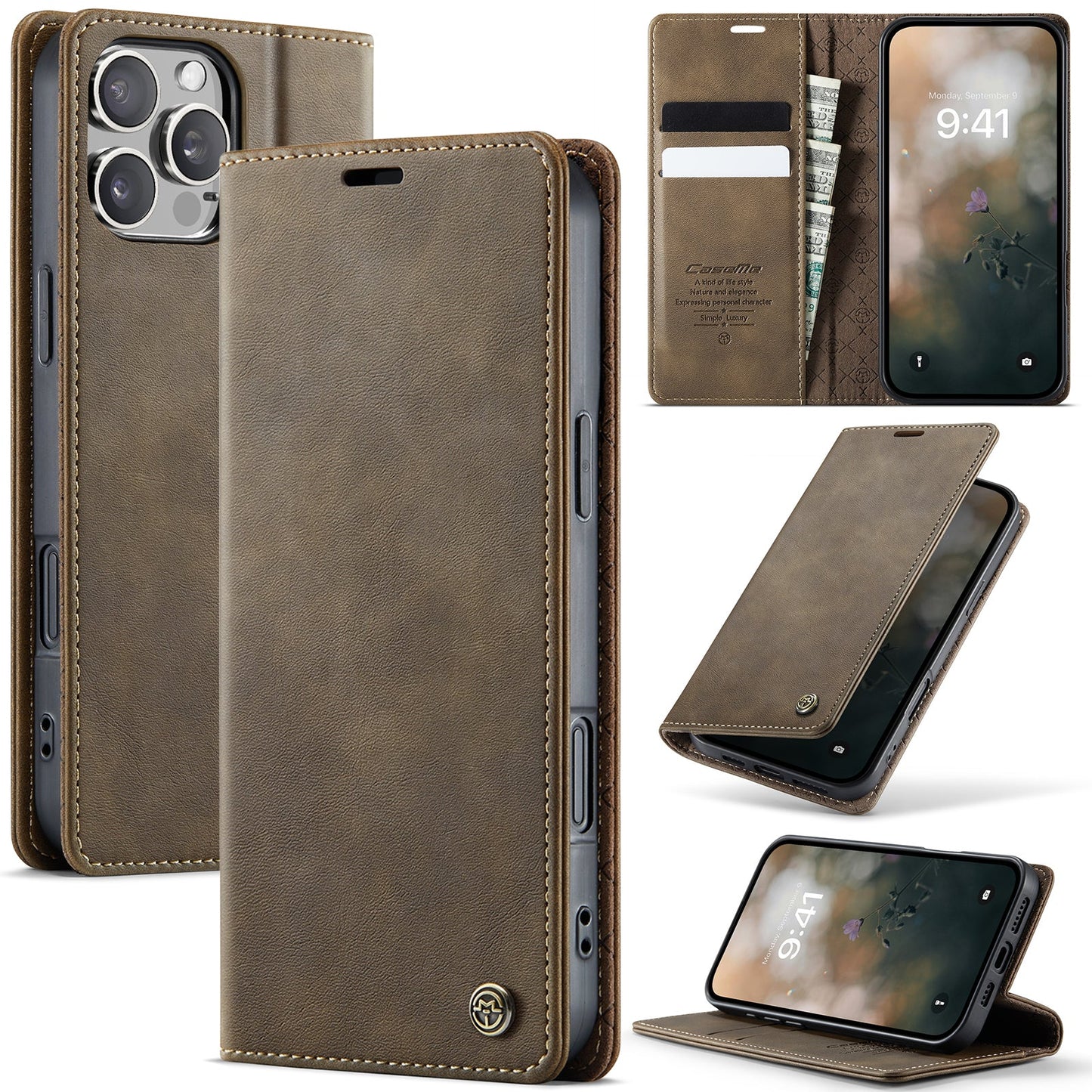New RFID Blocking Card Holder Leather Phone Case for iPhone 16 Pro