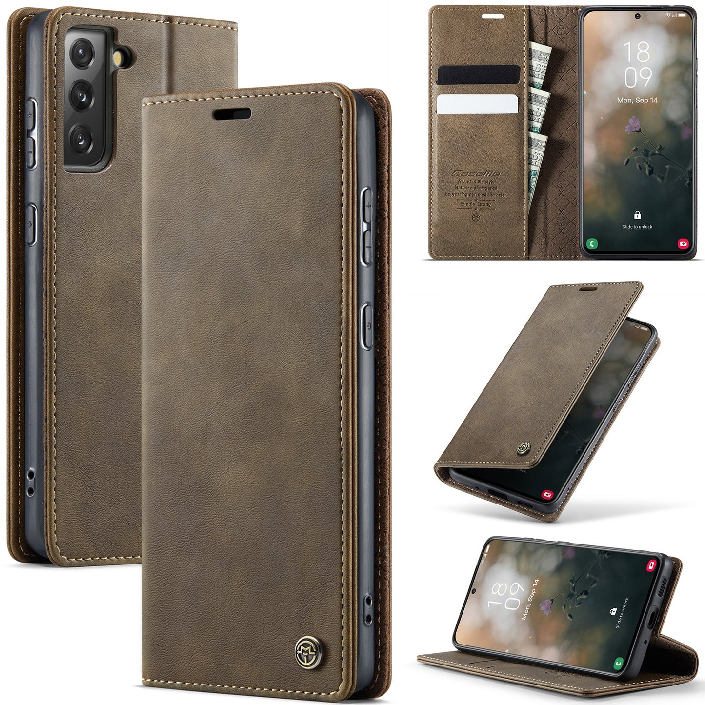 New RFID Blocking Card Holder Leather Phone Case for Samsung Galaxy S21+