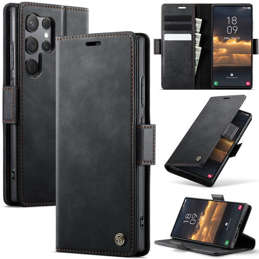 New RFID Blocking Card Holder Leather Phone Case for Samsung Galaxy S23 Ultra