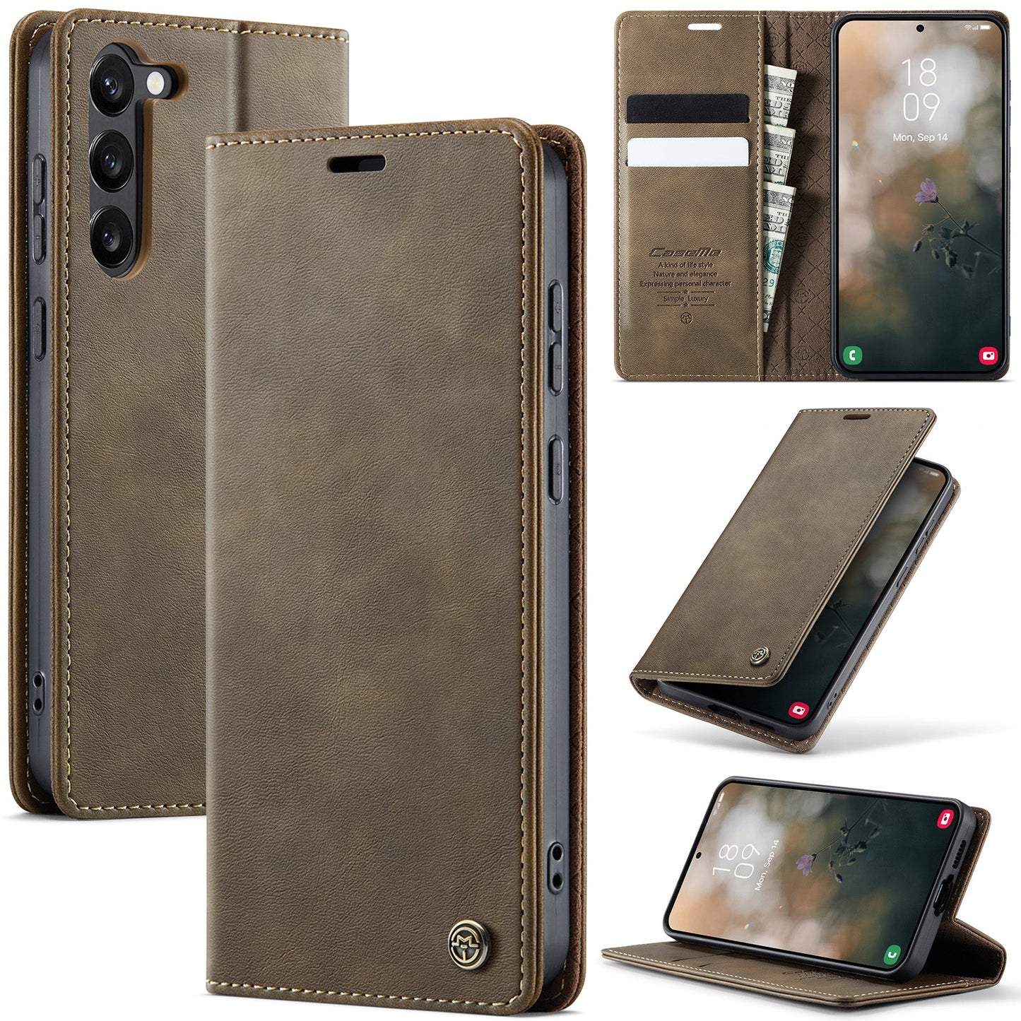 New RFID Blocking Card Holder Leather Phone Case for Samsung Galaxy S23