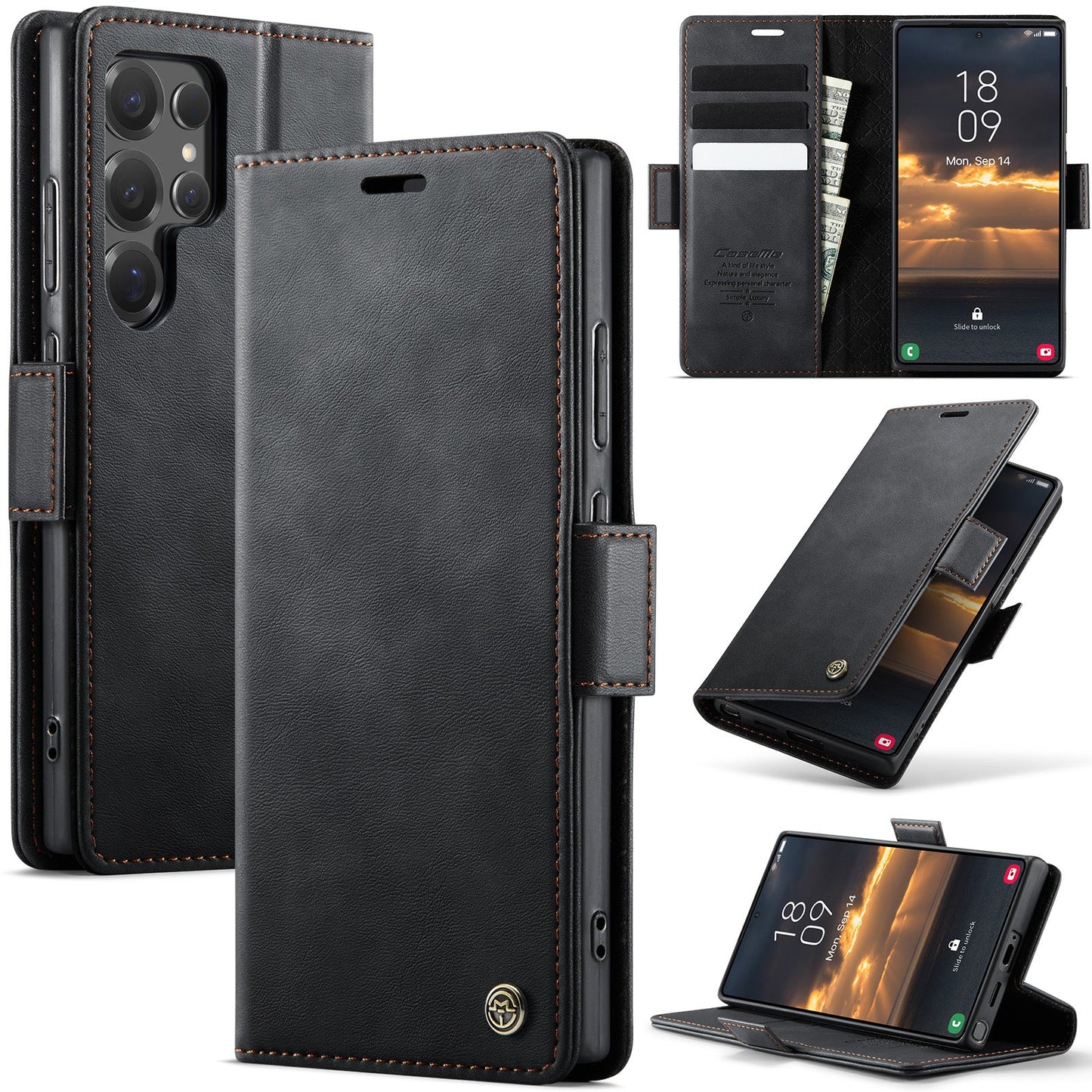 New RFID Blocking Card Holder Leather Phone Case for Samsung Galaxy S24 Ultra