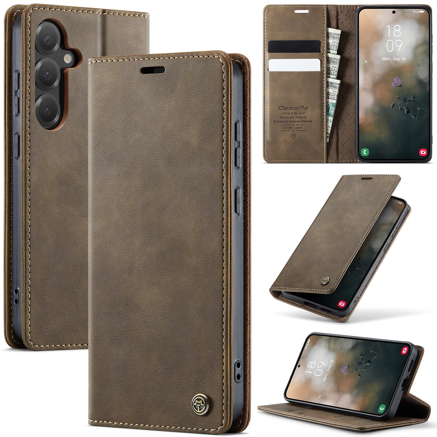 New RFID Blocking Card Holder Leather Phone Case for Samsung Galaxy S24
