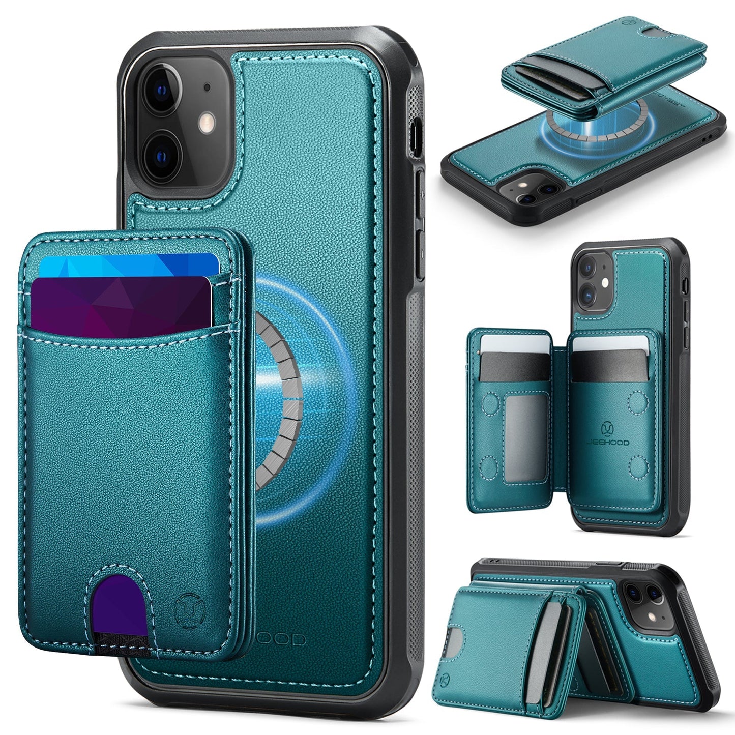 New 2-in-1 RFID Blocking Card Holder Leather Phone Case for iPhone 12