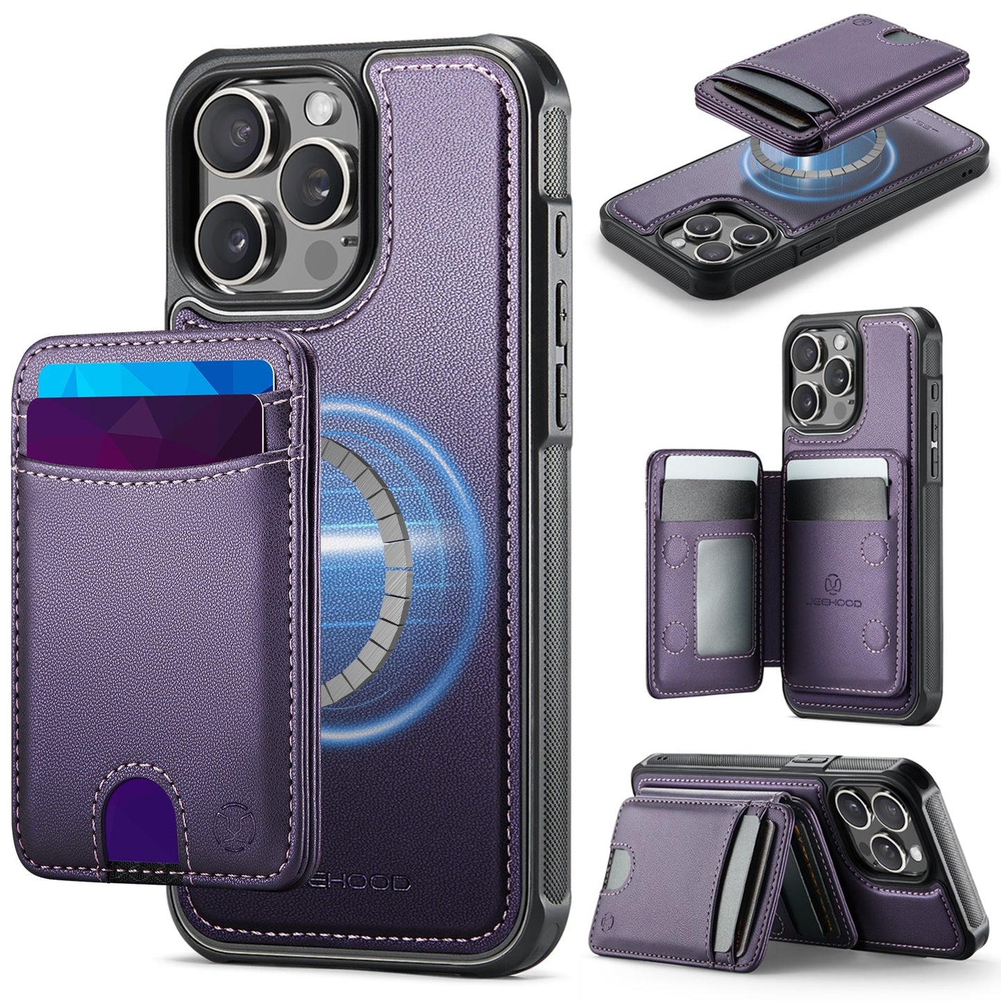 New 2-in-1 RFID Blocking Card Holder Leather Phone Case for iPhone 13 Pro Max