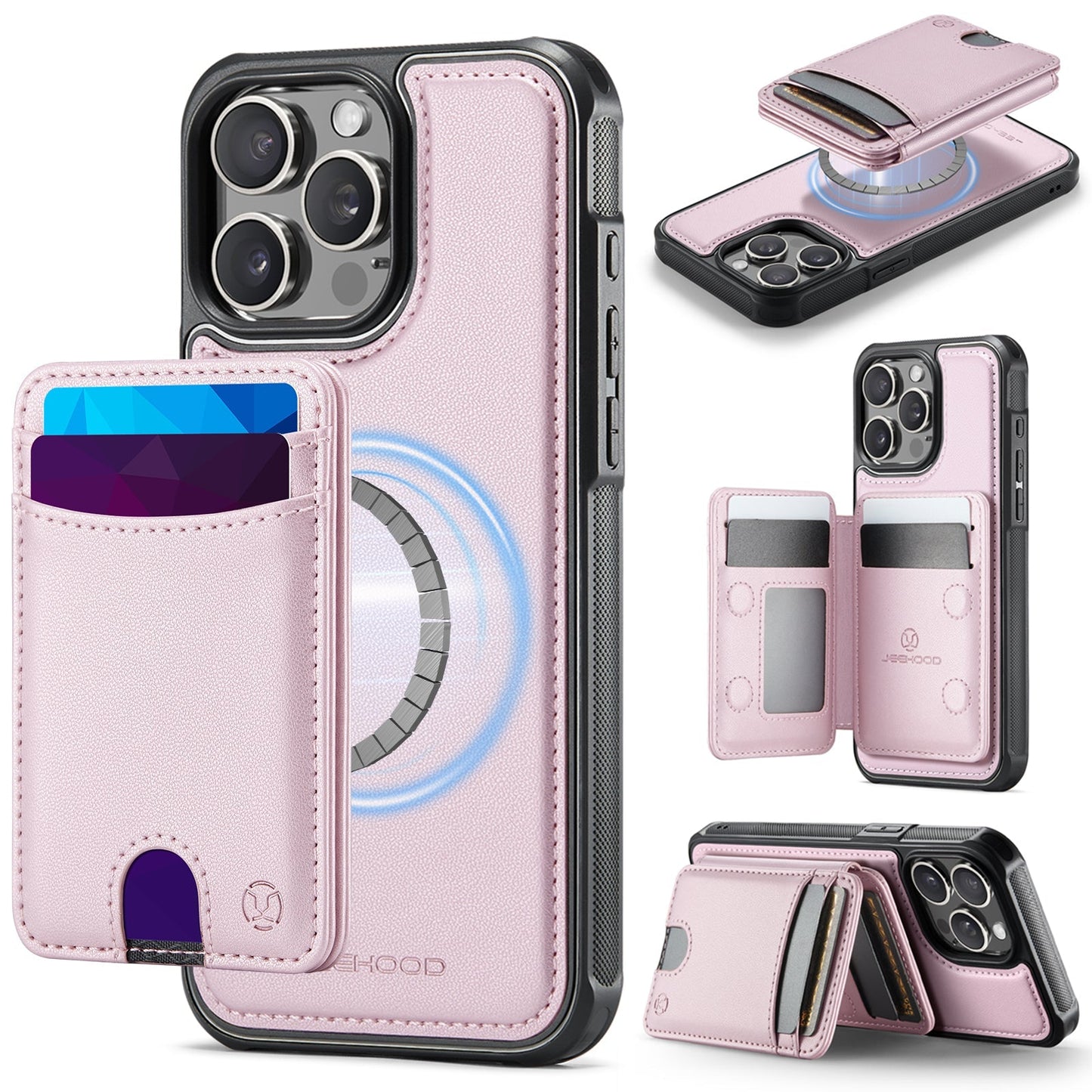 New 2-in-1 RFID Blocking Card Holder Leather Phone Case for iPhone 13 Pro Max
