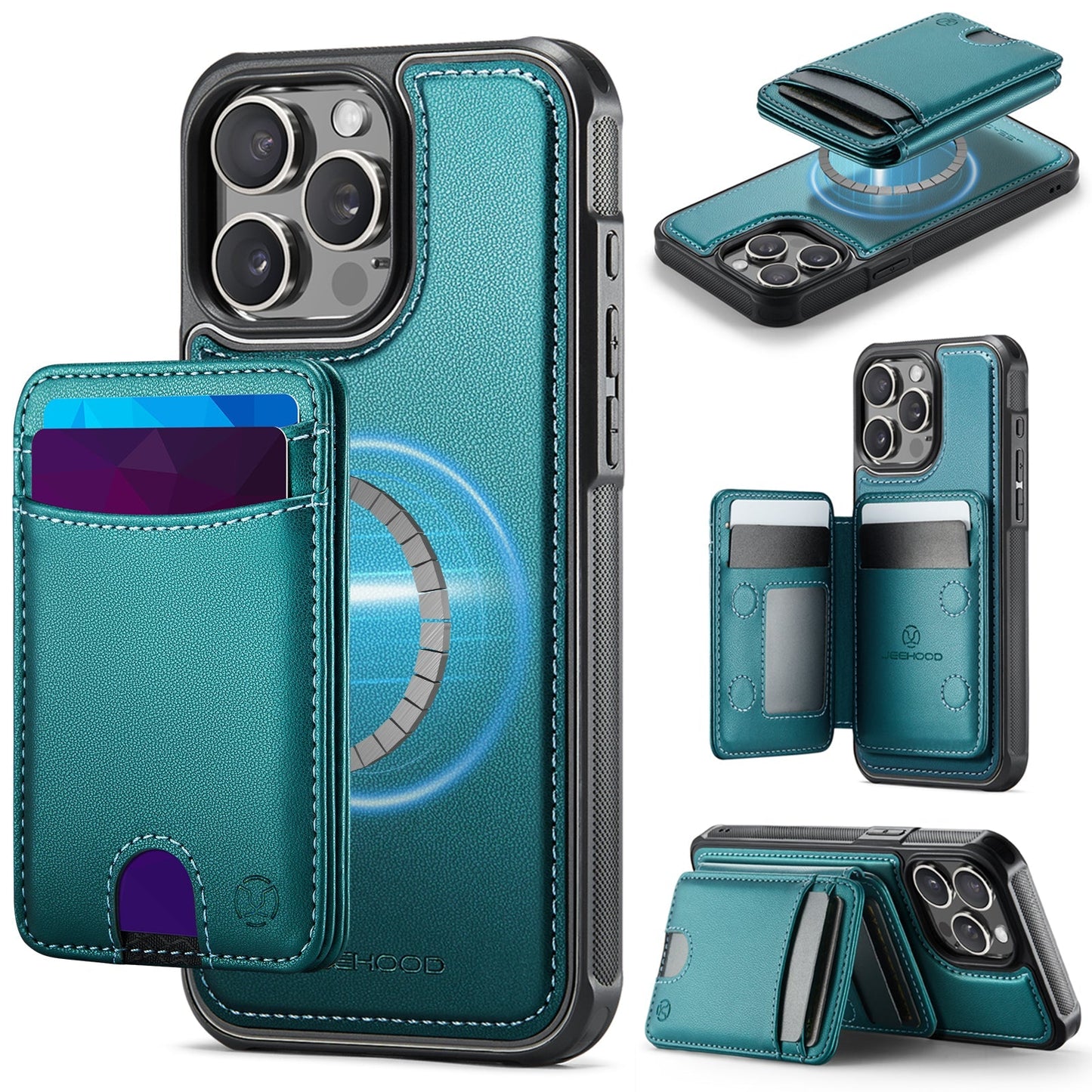 New 2-in-1 RFID Blocking Card Holder Leather Phone Case for iPhone 13 Pro Max