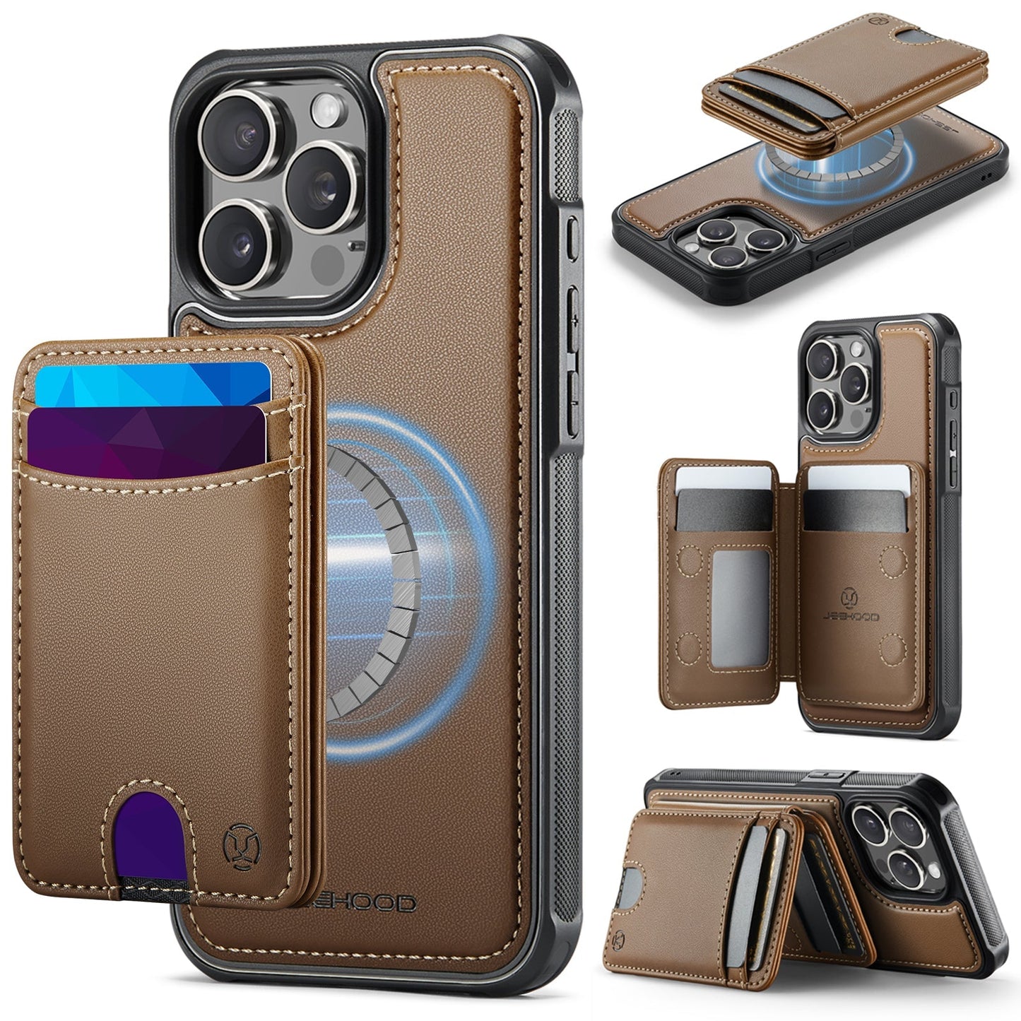 New 2-in-1 RFID Blocking Card Holder Leather Phone Case for iPhone 13 Pro Max