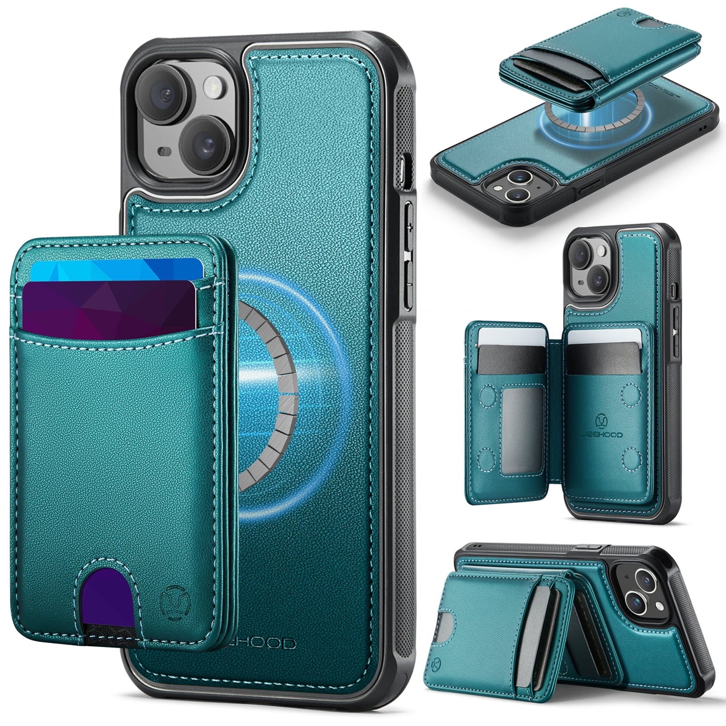 New 2-in-1 RFID Blocking Card Holder Leather Phone Case for iPhone 13