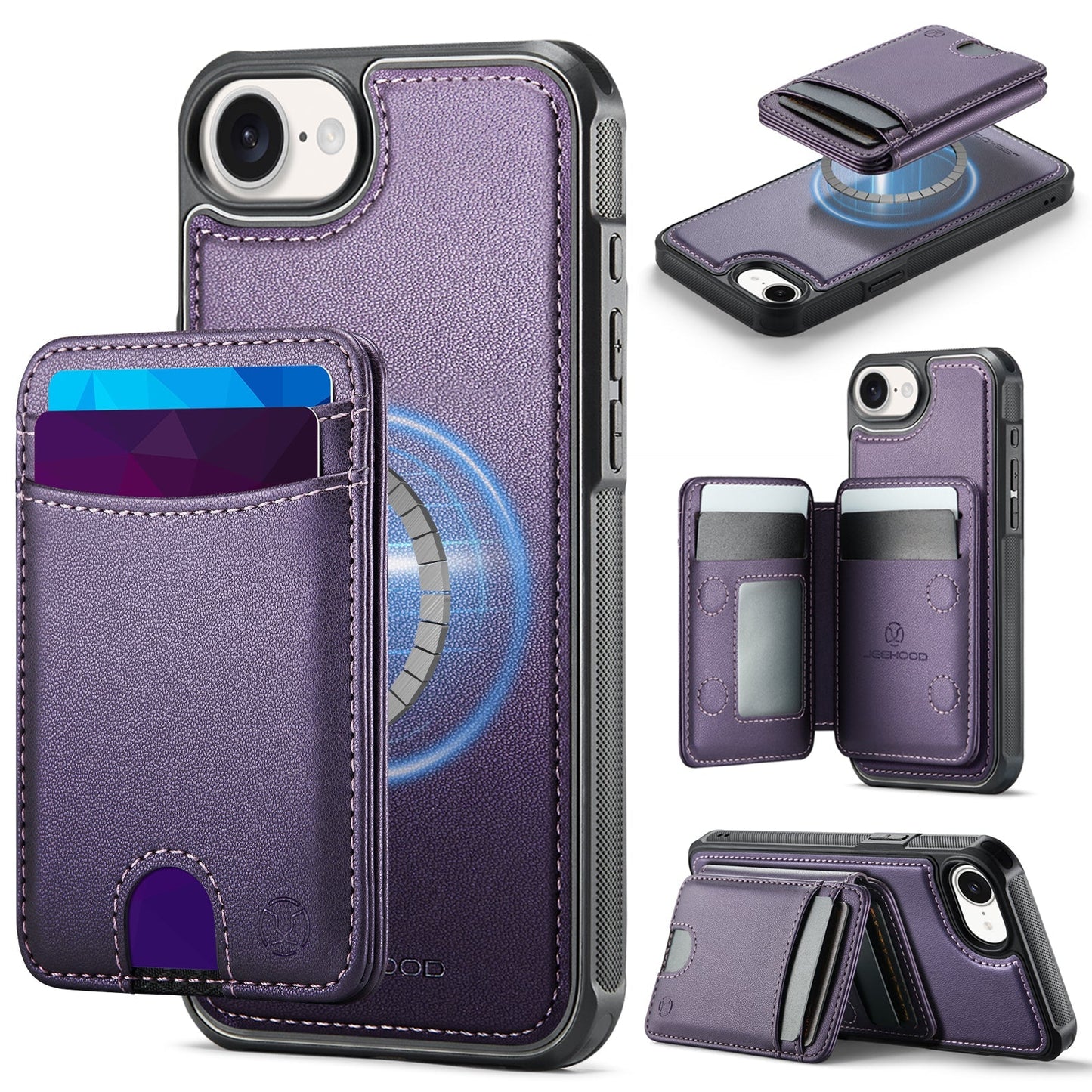 New 2-in-1 RFID Blocking Card Holder Leather Phone Case for iPhone 16e