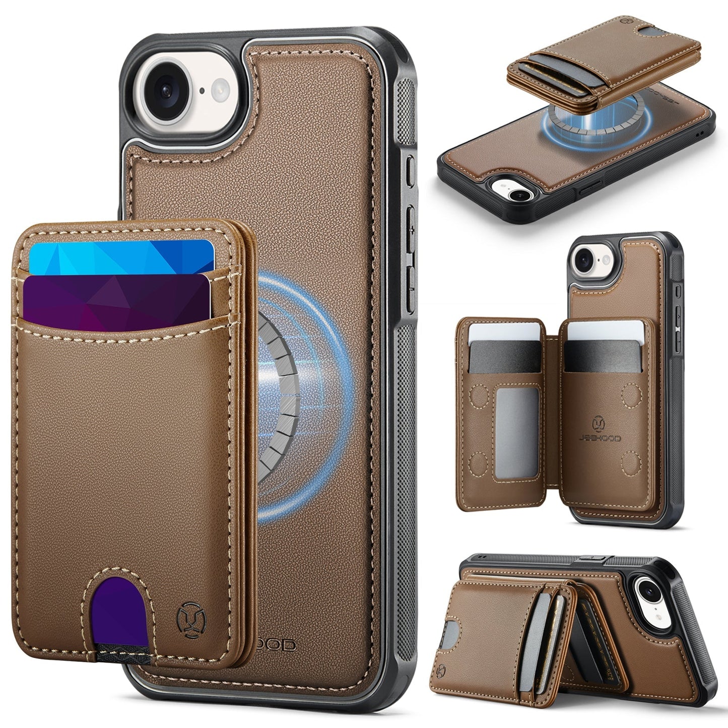 New 2-in-1 RFID Blocking Card Holder Leather Phone Case for iPhone 16e