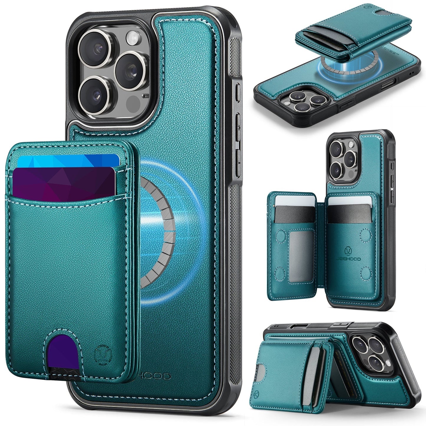 New 2-in-1 RFID Blocking Card Holder Leather Phone Case for iPhone 16 Pro