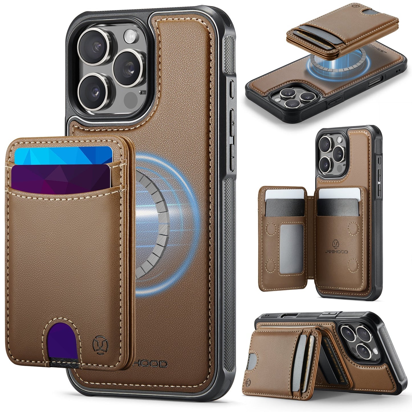New 2-in-1 RFID Blocking Card Holder Leather Phone Case for iPhone 16 Pro