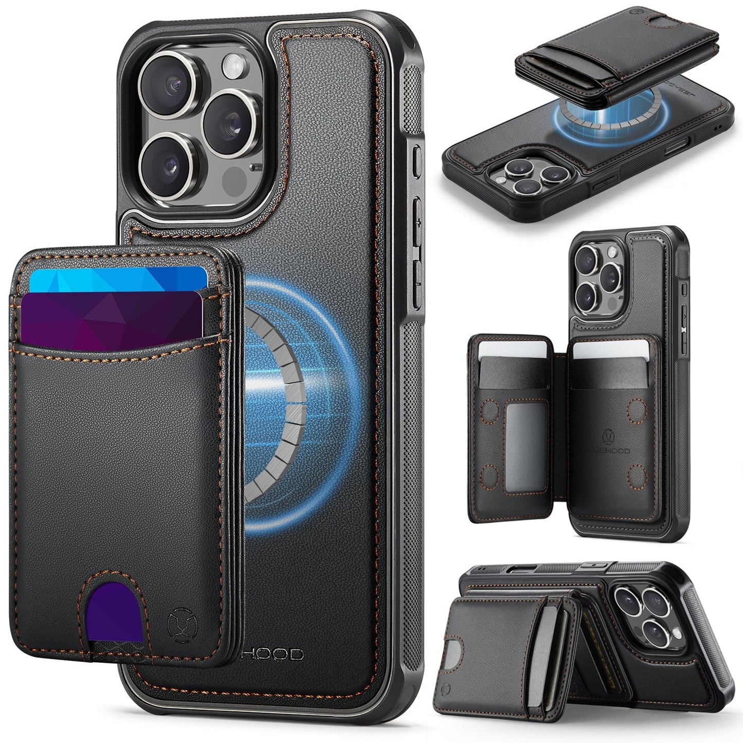 New 2-in-1 RFID Blocking Card Holder Leather Phone Case for iPhone 16 Pro