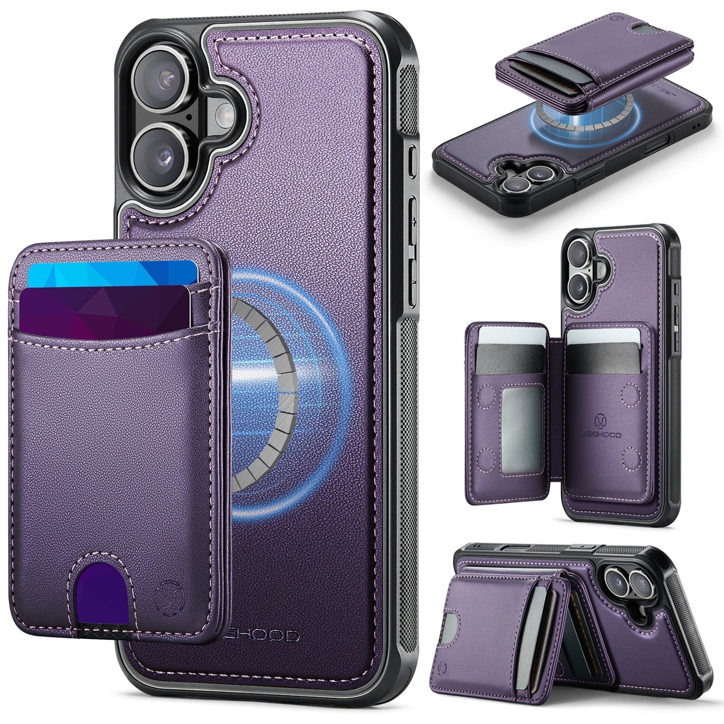 New 2-in-1 RFID Blocking Card Holder Leather Phone Case for iPhone 16