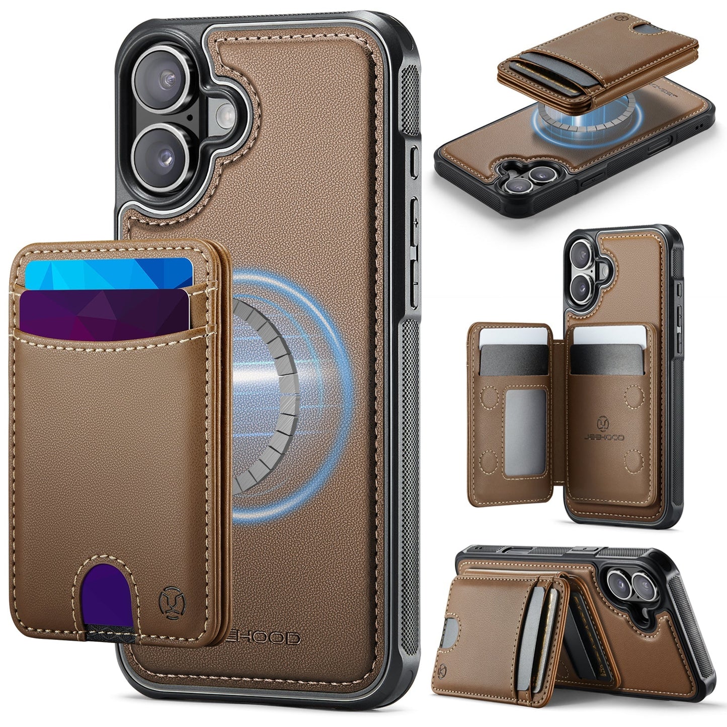 New 2-in-1 RFID Blocking Card Holder Leather Phone Case for iPhone 17