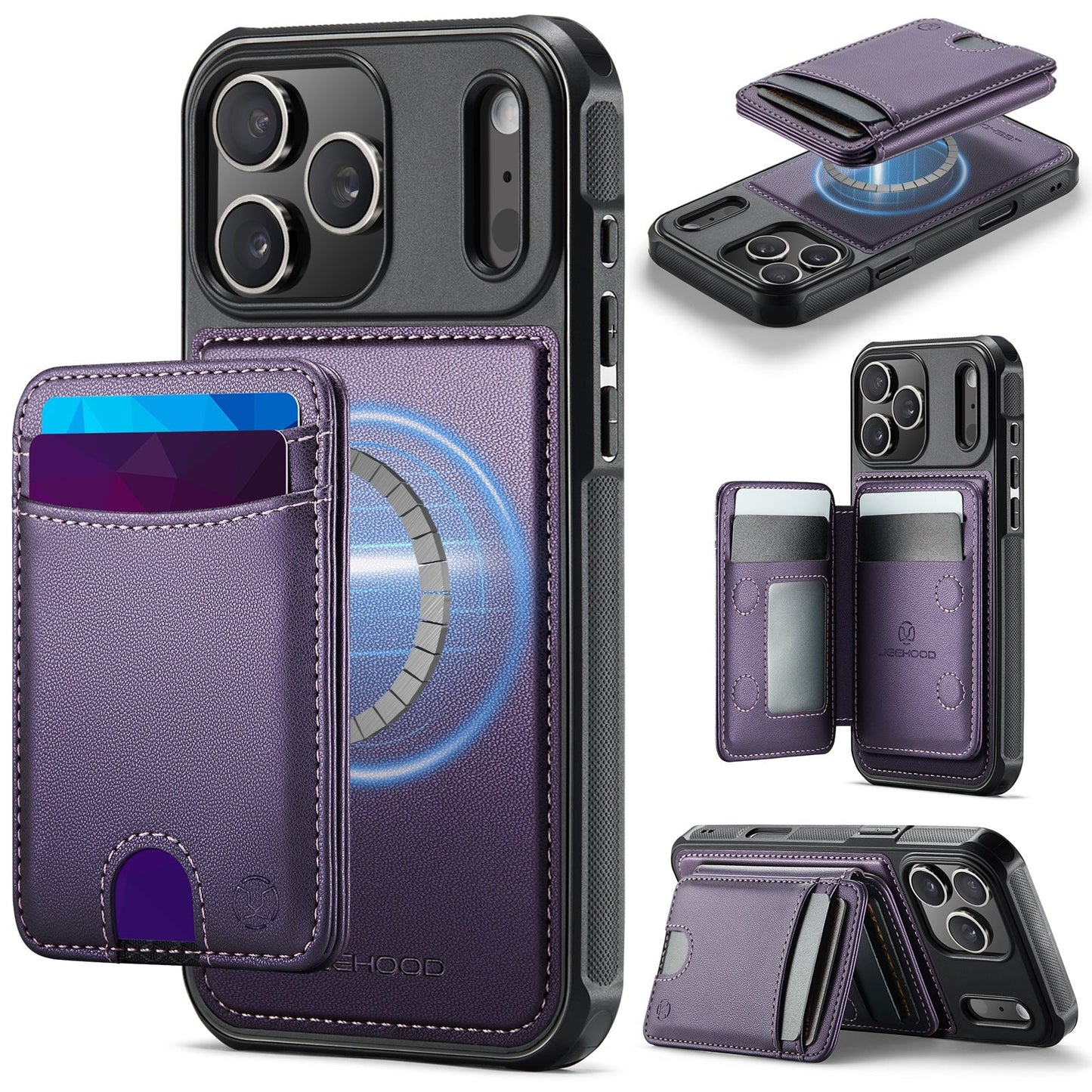 New 2-in-1 RFID Blocking Card Holder Leather Phone Case for iPhone 17 Pro
