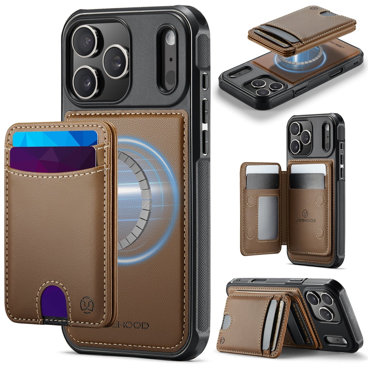 New 2-in-1 RFID Blocking Card Holder Leather Phone Case for iPhone 17 Pro