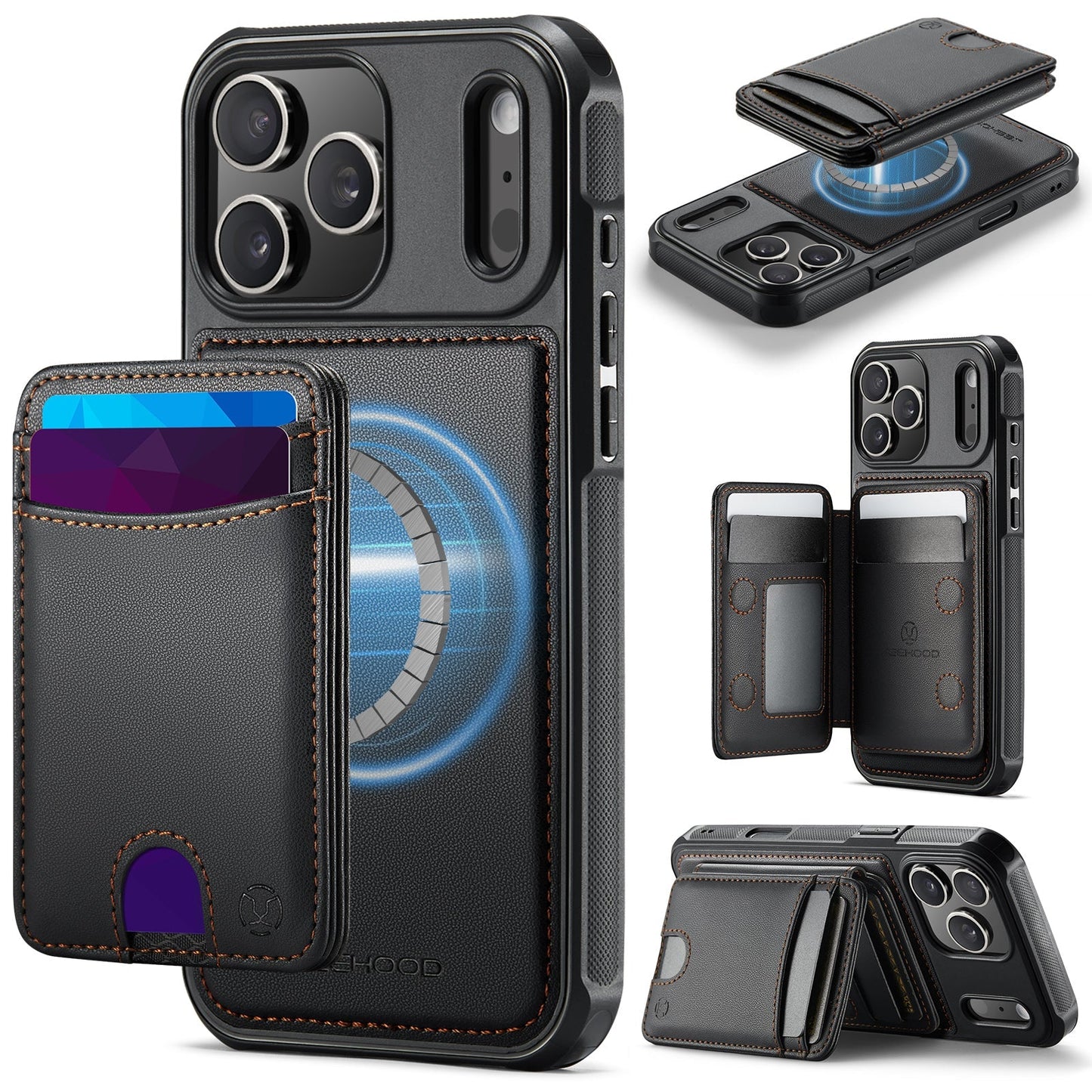 New 2-in-1 RFID Blocking Card Holder Leather Phone Case for iPhone 17 Pro Max