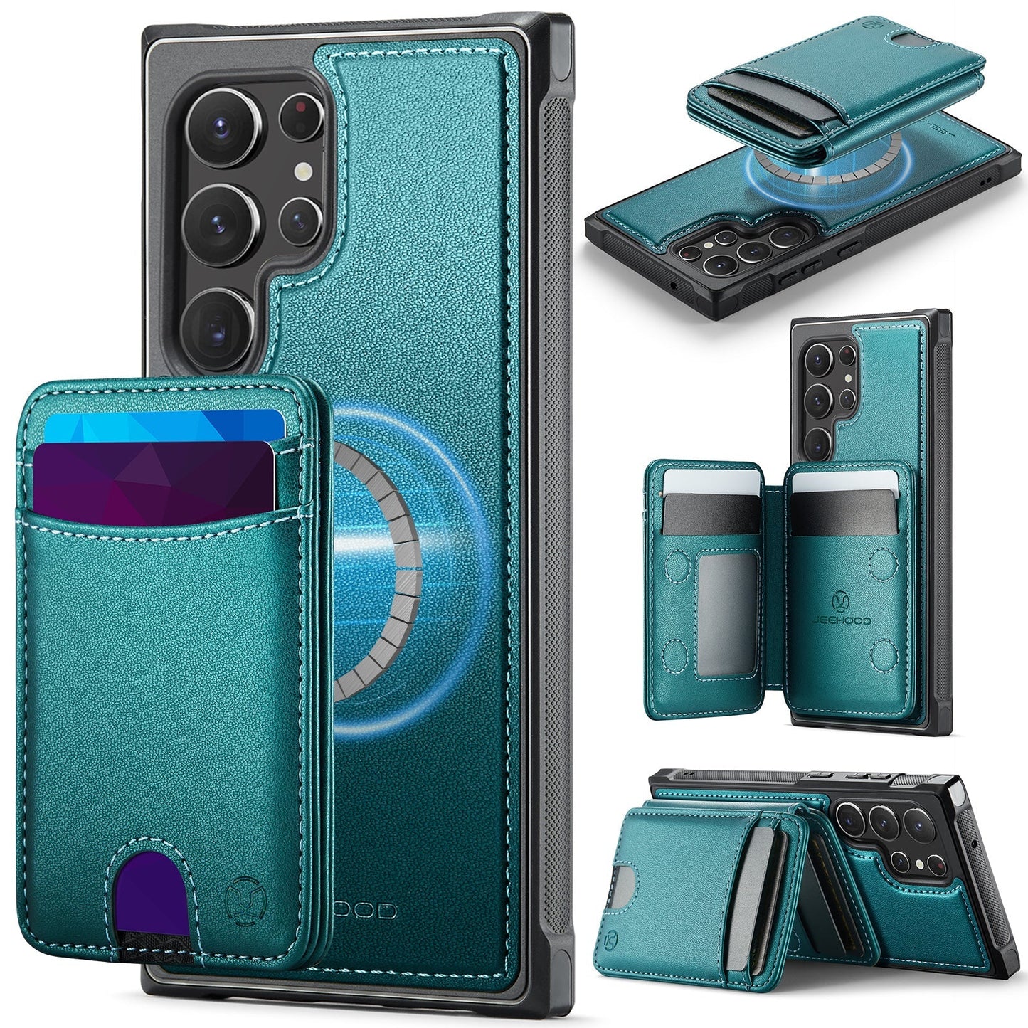 New 2-in-1 RFID Blocking Card Holder Leather Phone Case for Samsung Galaxy S22 Ultra