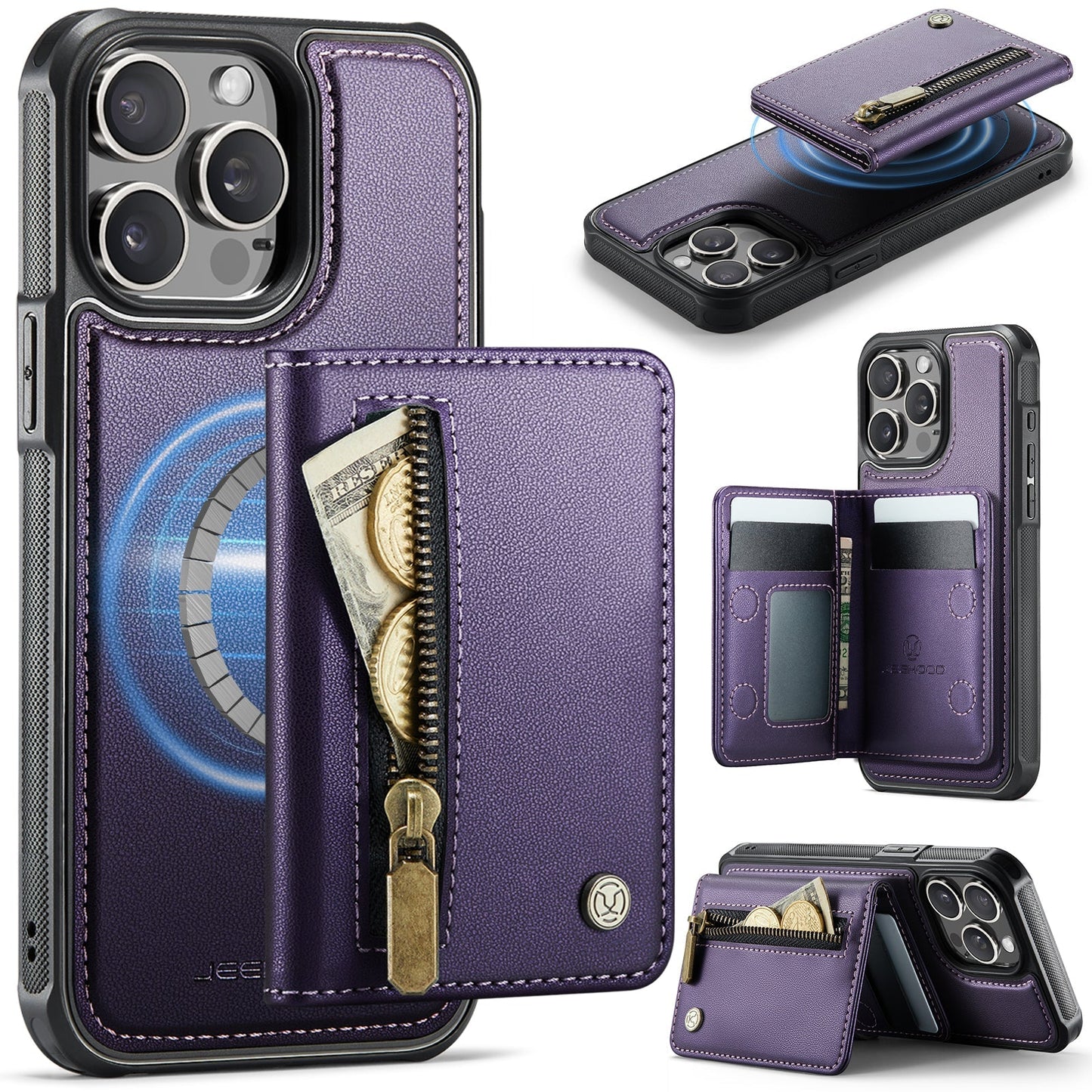 New 2-in-1 RFID Blocking Zipper Wallet Leather Phone Case for iPhone 12 Pro Max