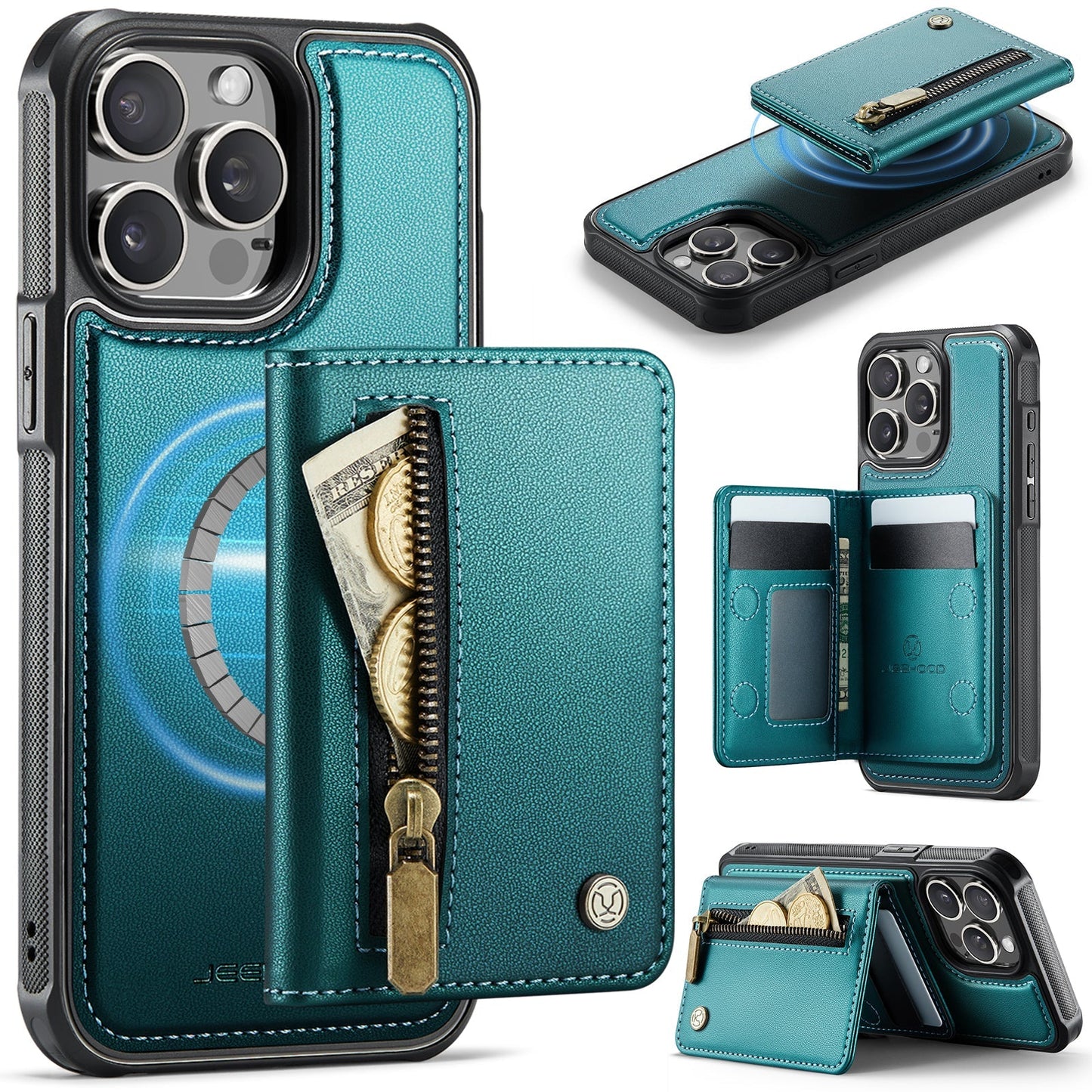 New 2-in-1 RFID Blocking Zipper Wallet Leather Phone Case for iPhone 12 Pro