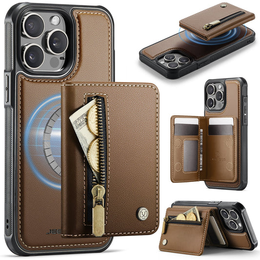 New 2-in-1 RFID Blocking Zipper Wallet Leather Phone Case for iPhone 15 Pro