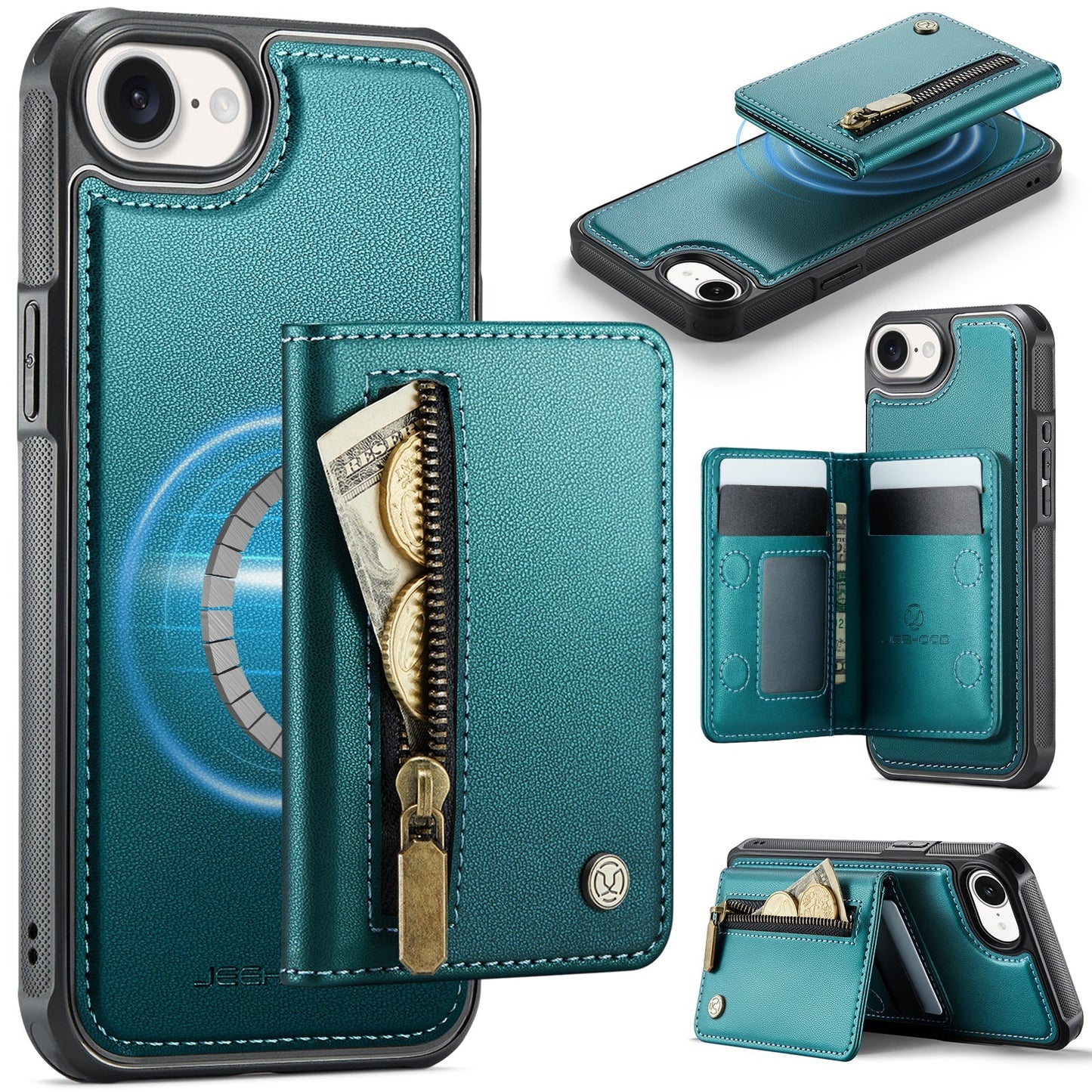 New 2-in-1 RFID Blocking Zipper Wallet Leather Phone Case for iPhone 16e