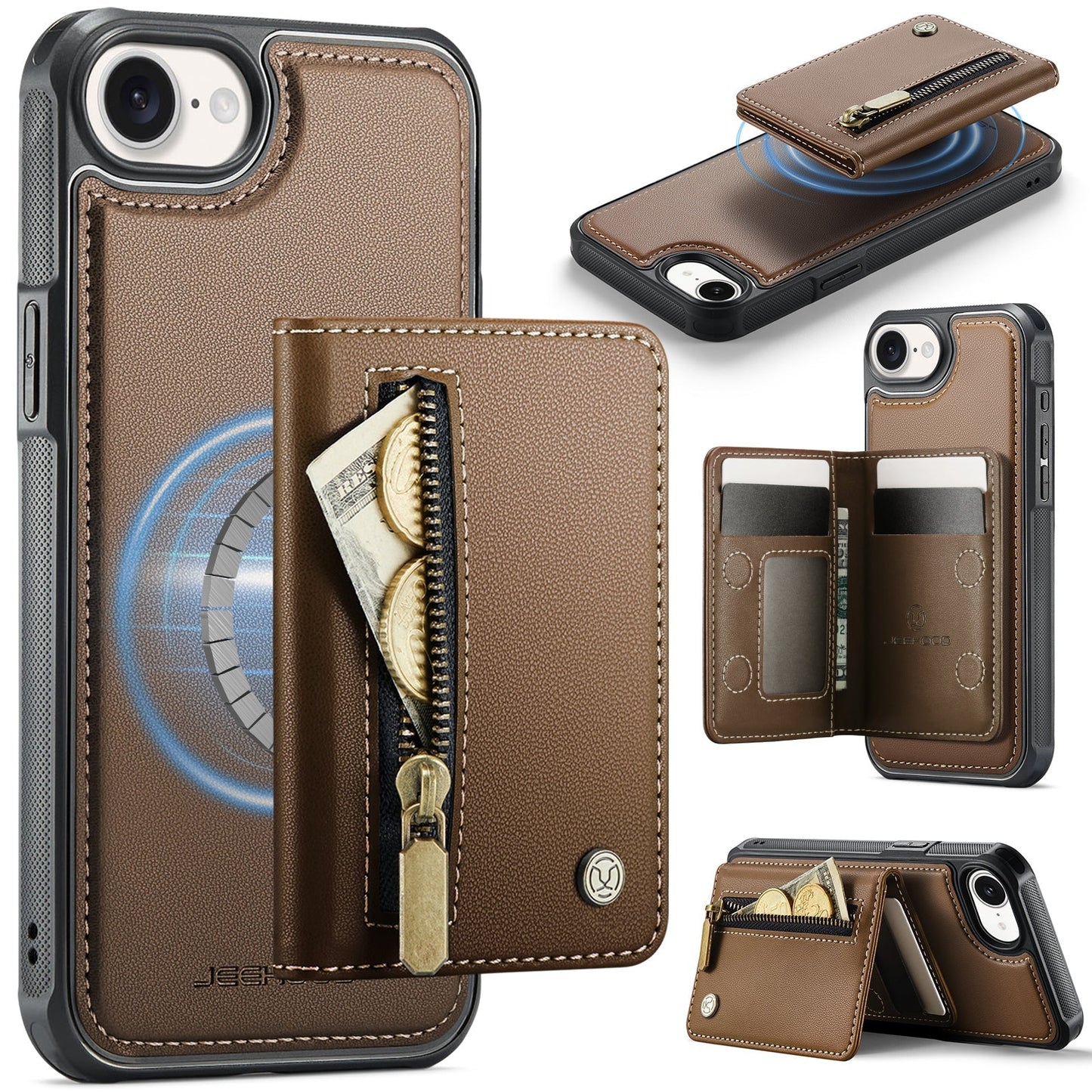 New 2-in-1 RFID Blocking Zipper Wallet Leather Phone Case for iPhone 16e