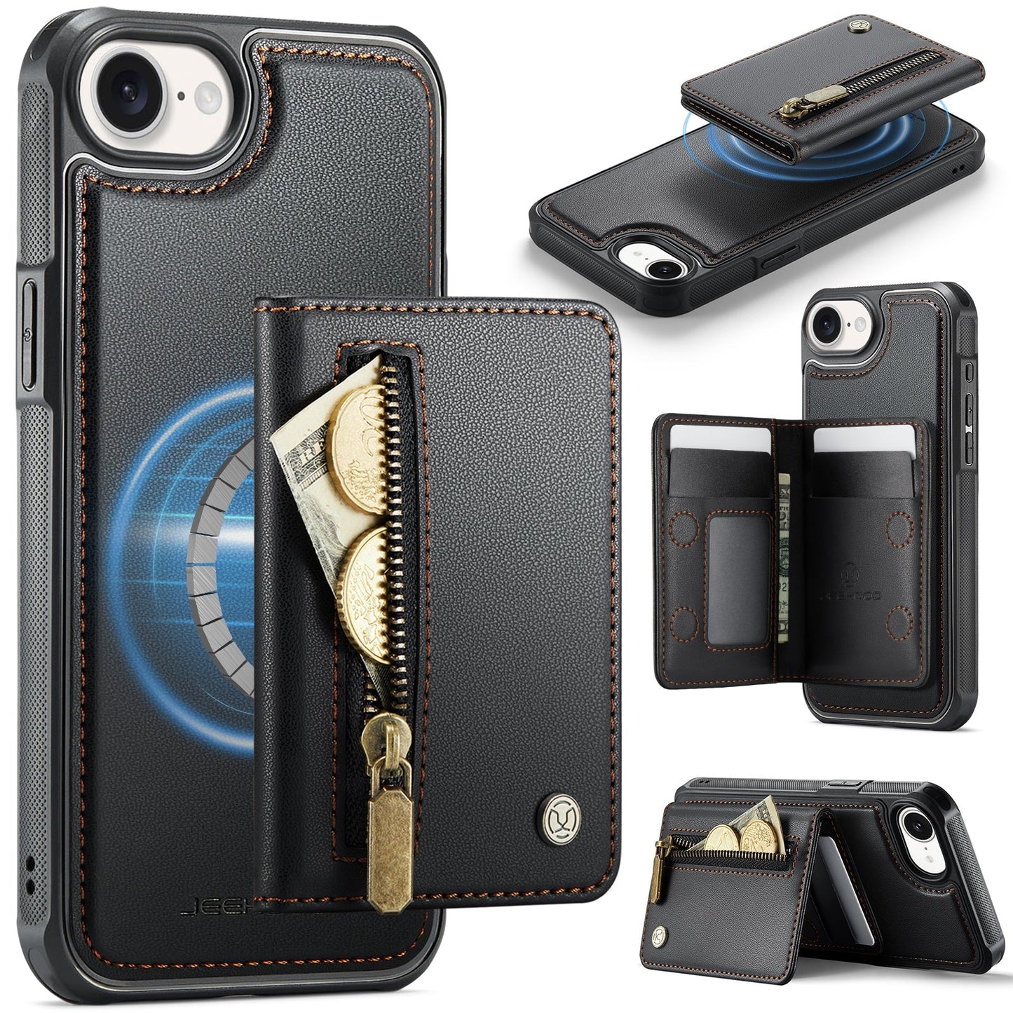New 2-in-1 RFID Blocking Zipper Wallet Leather Phone Case for iPhone 16e