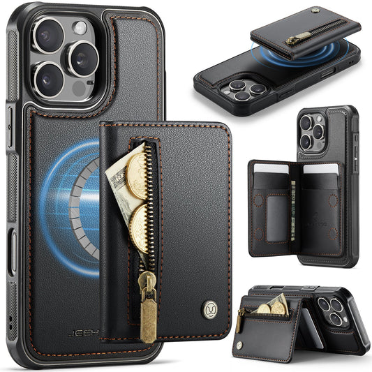 New 2-in-1 RFID Blocking Zipper Wallet Leather Phone Case for iPhone 16 Pro