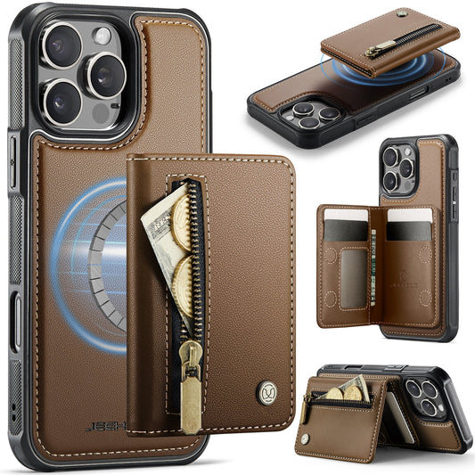 New 2-in-1 RFID Blocking Zipper Wallet Leather Phone Case for iPhone 16 Pro