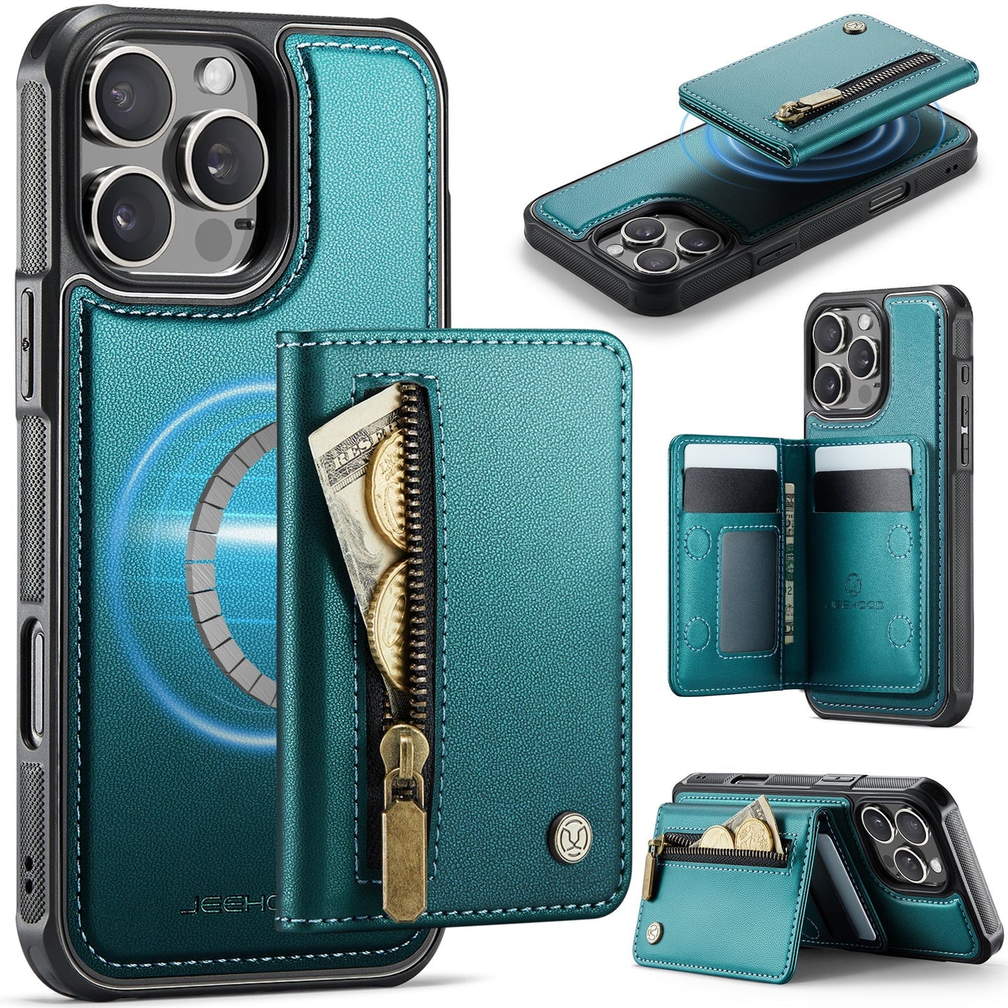New 2-in-1 RFID Blocking Zipper Wallet Leather Phone Case for iPhone 16 Pro Max
