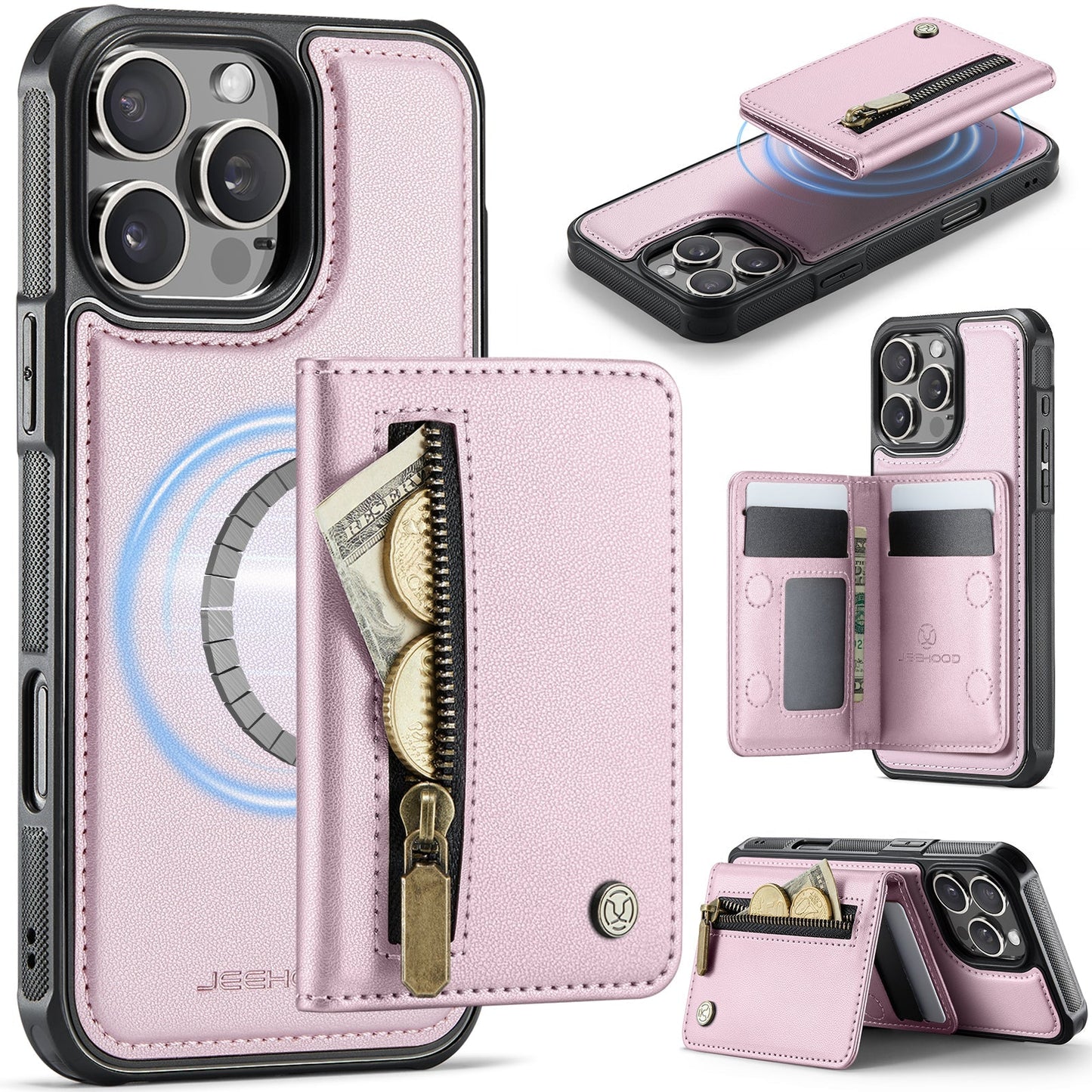 New 2-in-1 RFID Blocking Zipper Wallet Leather Phone Case for iPhone 16 Pro