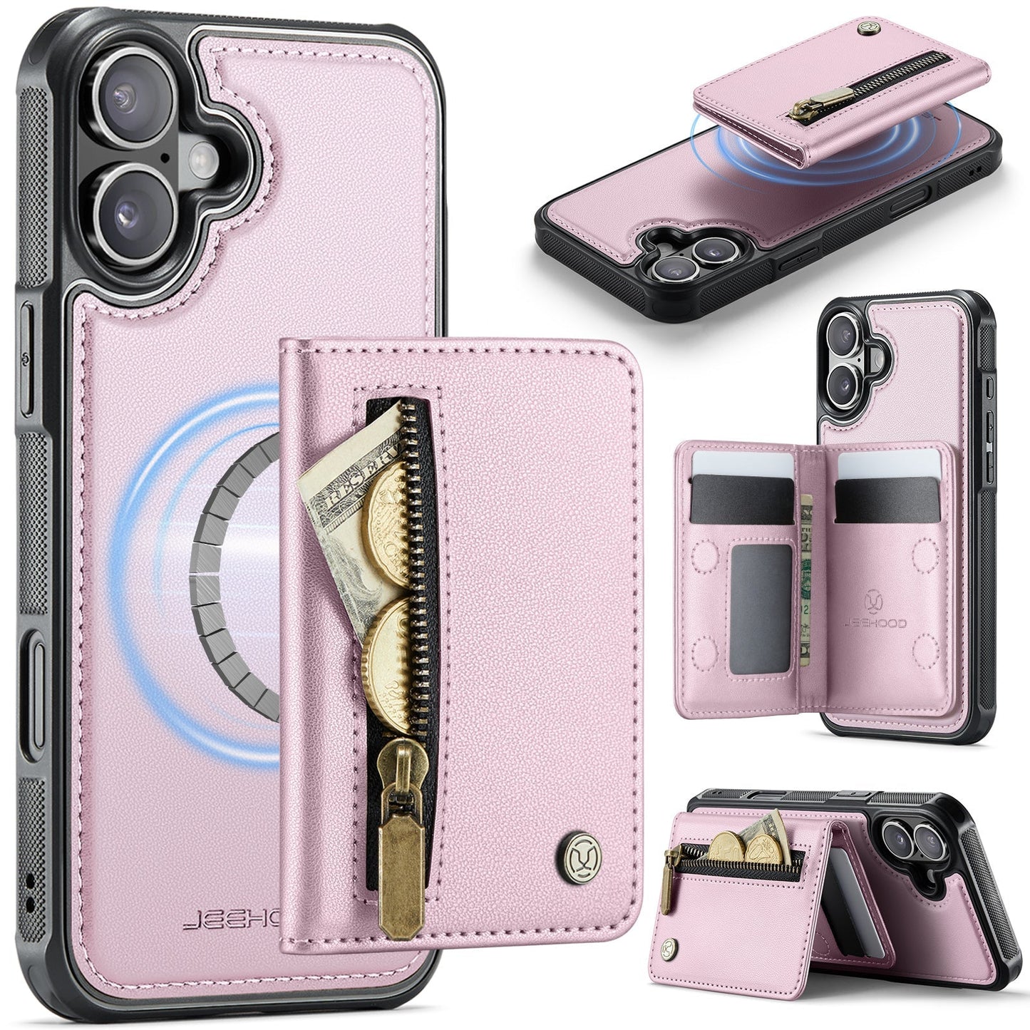 New 2-in-1 RFID Blocking Zipper Wallet Leather Phone Case for iPhone 16