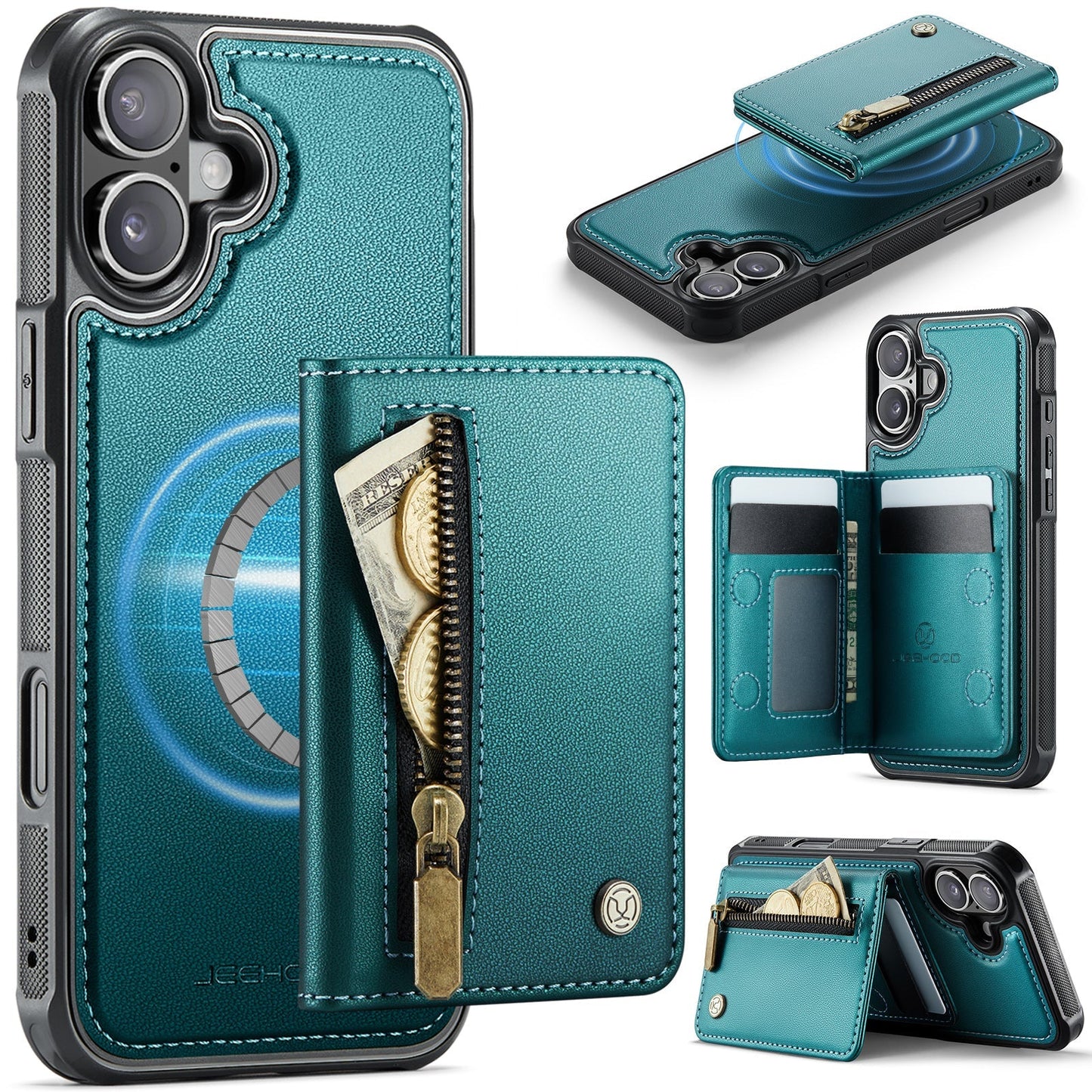 New 2-in-1 RFID Blocking Zipper Wallet Leather Phone Case for iPhone 16
