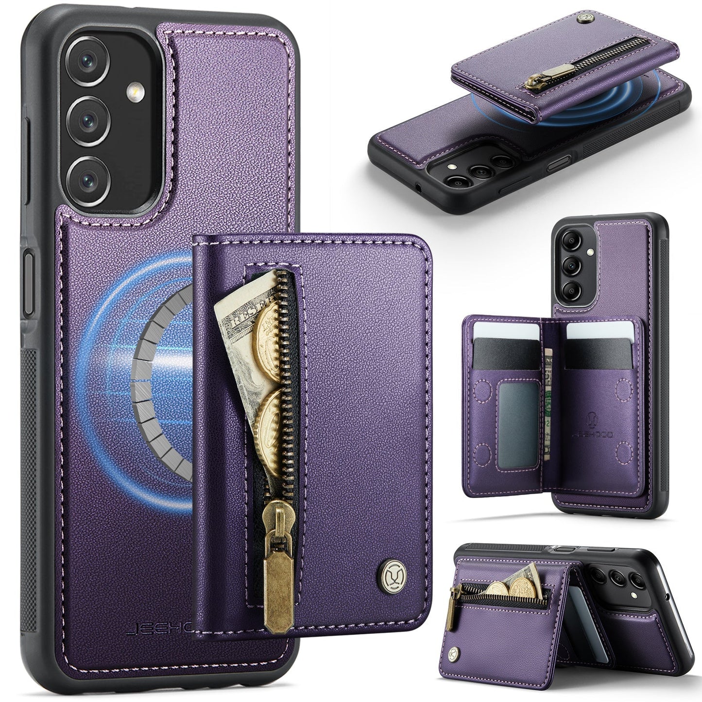 New 2-in-1 RFID Blocking Zipper Wallet Leather Phone Case for Samsung Galaxy A14