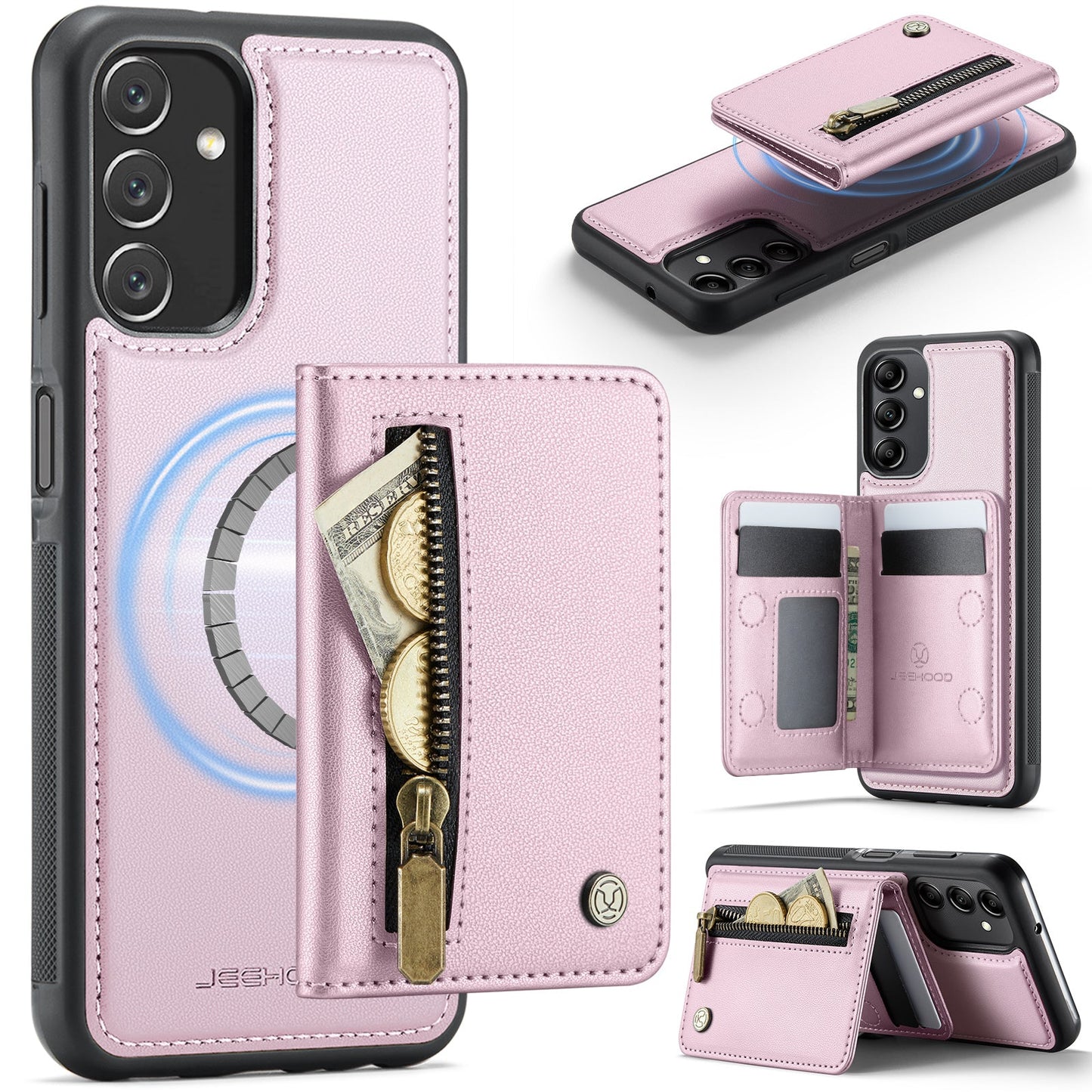 New 2-in-1 RFID Blocking Zipper Wallet Leather Phone Case for Samsung Galaxy A14